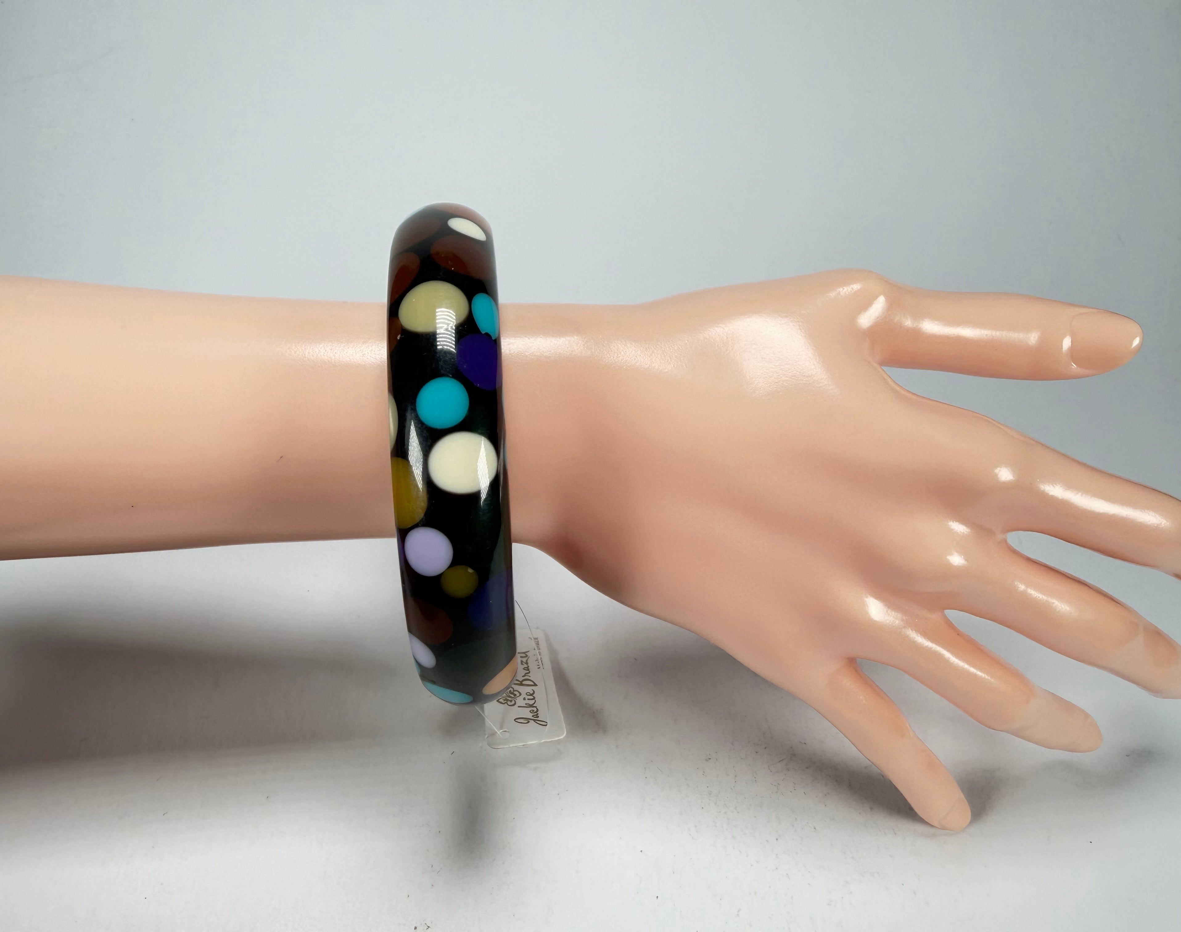 Jackie Brazil "Shinny Spotted" Black & Mix Spots Solid Round Resin 1.7cm Bangle ( B1726 )