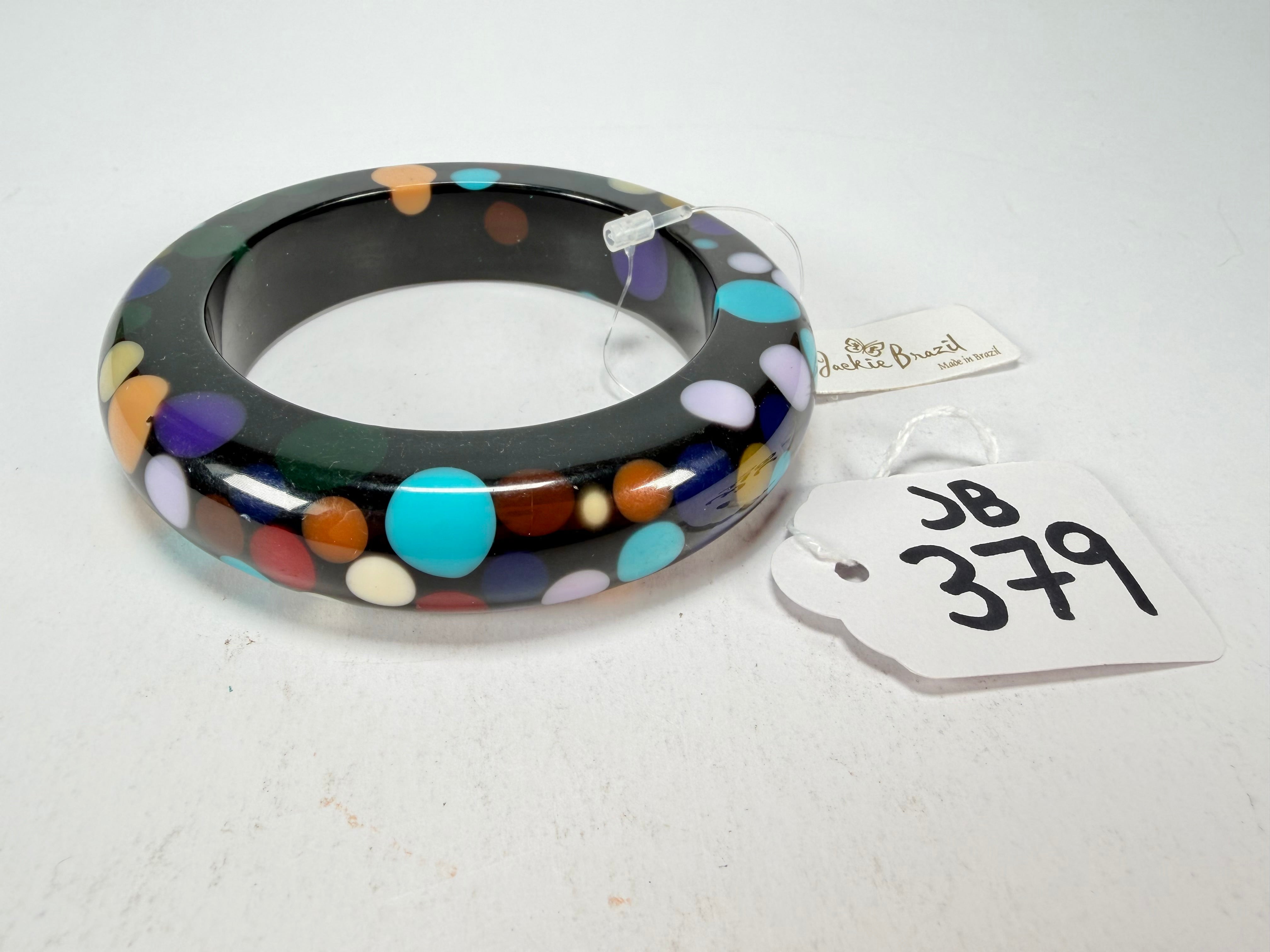 Jackie Brazil "Shinny Spotted" Black & Mix Spots Solid Round Resin 1.7cm Bangle ( B1726 )