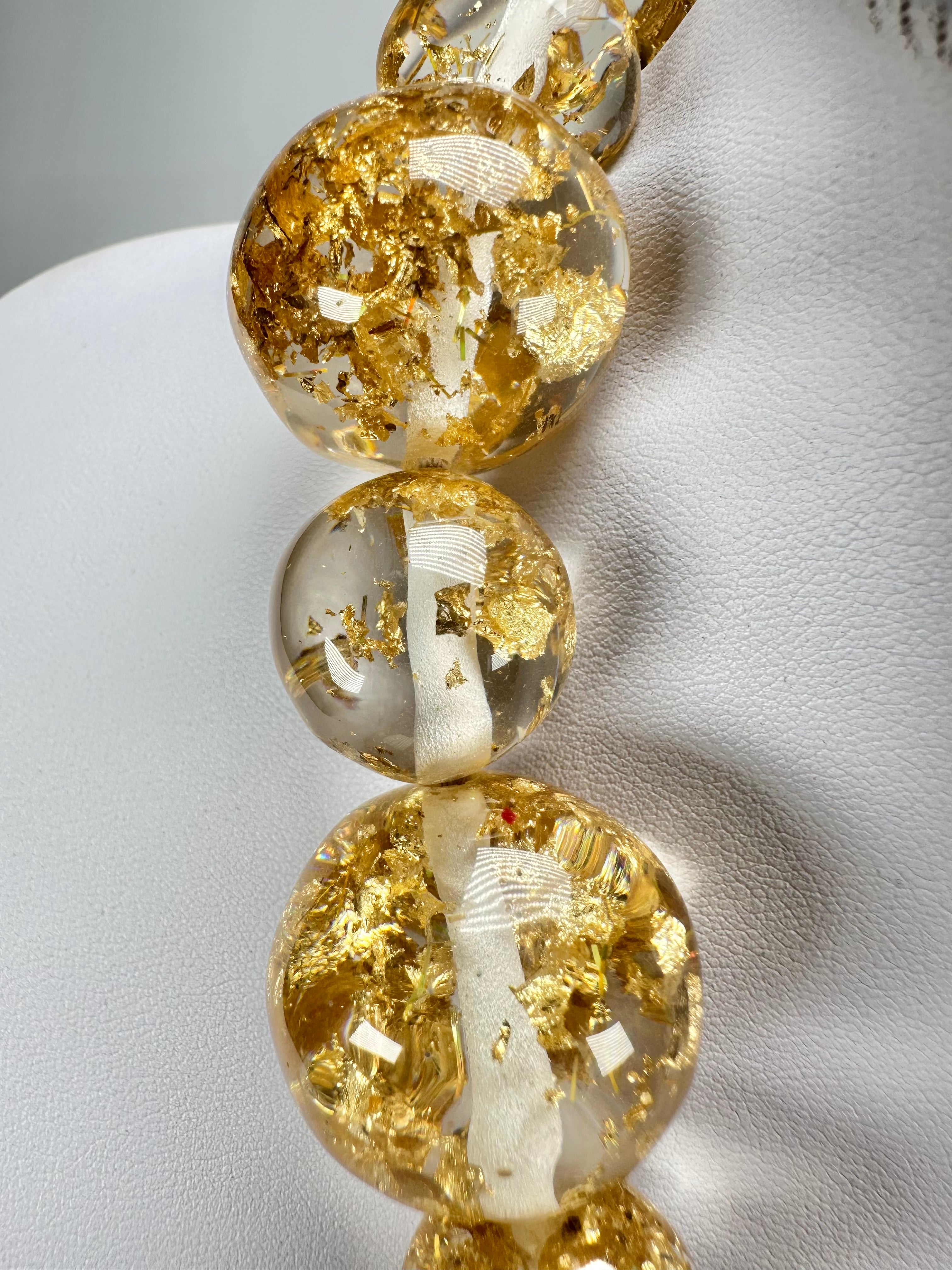 Jackie Brazil "Large Spheres" Short Abstract Gold Flakes Necklace 50cm ( N2692 )