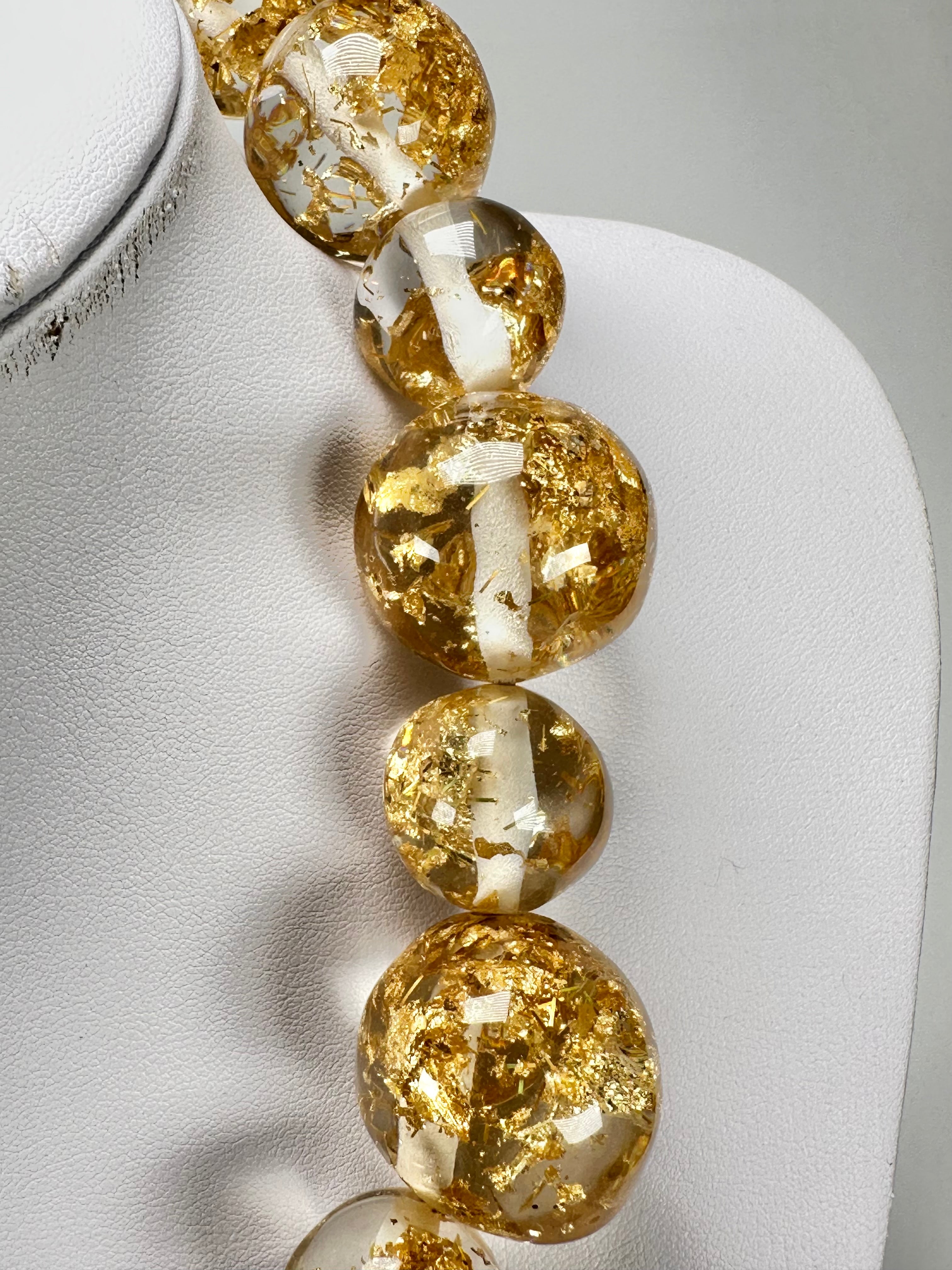 Jackie Brazil "Large Spheres" Short Abstract Gold Flakes Necklace 50cm ( N2692 )