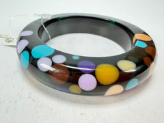 Jackie Brazil "Shinny Spotted" Black & Mix Spots Solid Round Resin 1.7cm Bangle ( B1726 )
