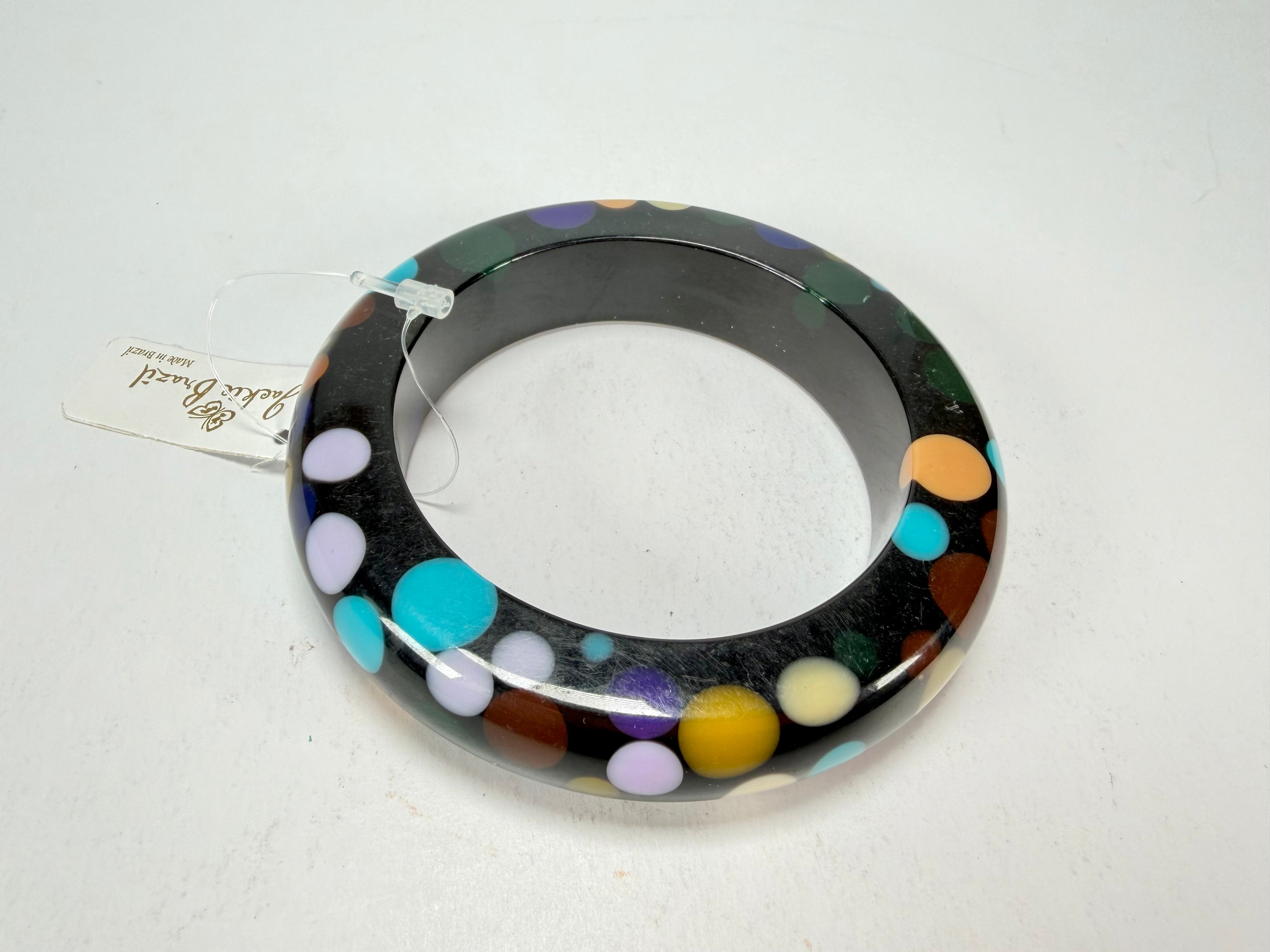 Jackie Brazil "Shinny Spotted" Black & Mix Spots Solid Round Resin 1.7cm Bangle ( B1726 )