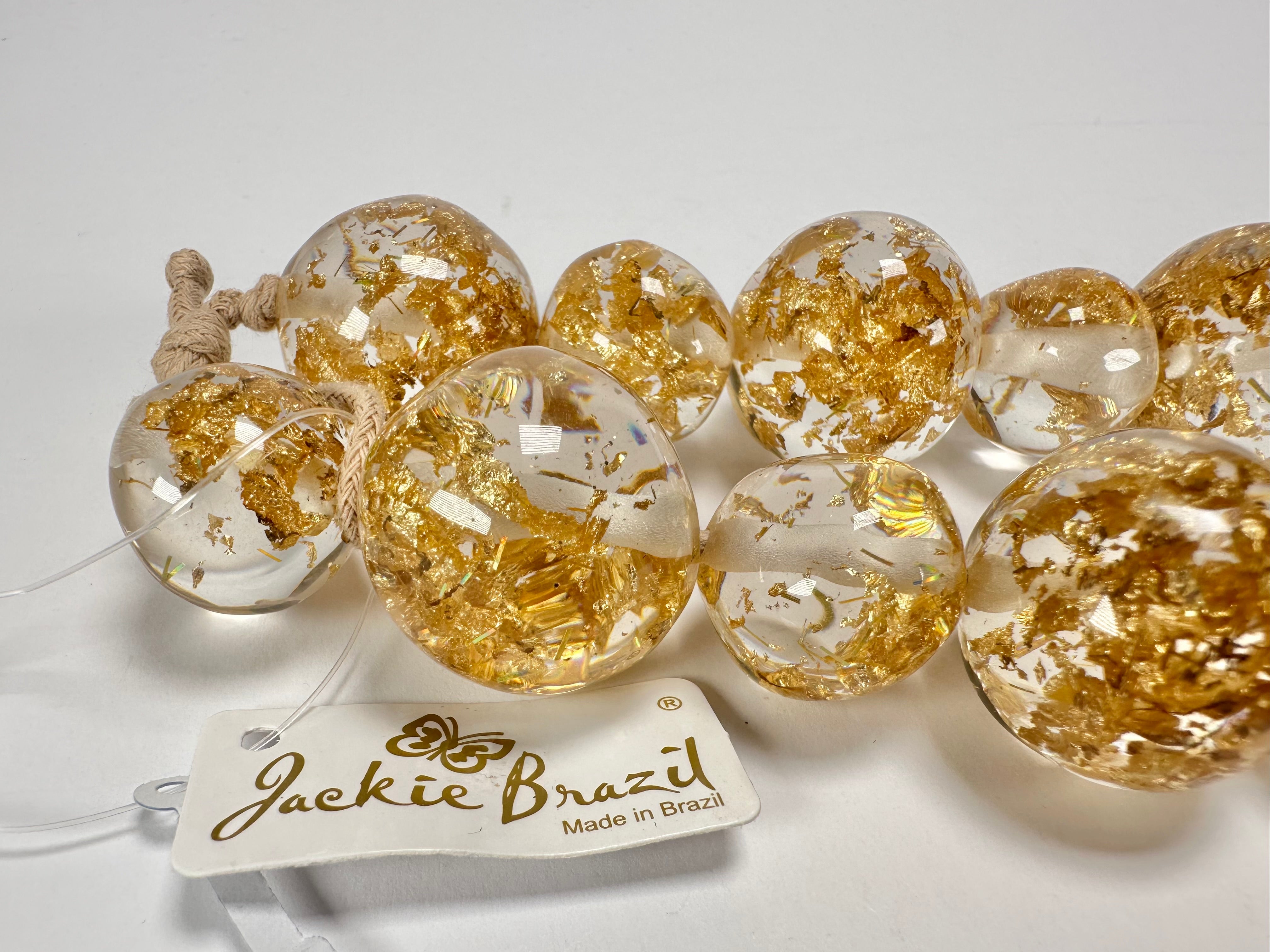 Jackie Brazil "Large Spheres" Short Abstract Gold Flakes Necklace 50cm ( N2692 )