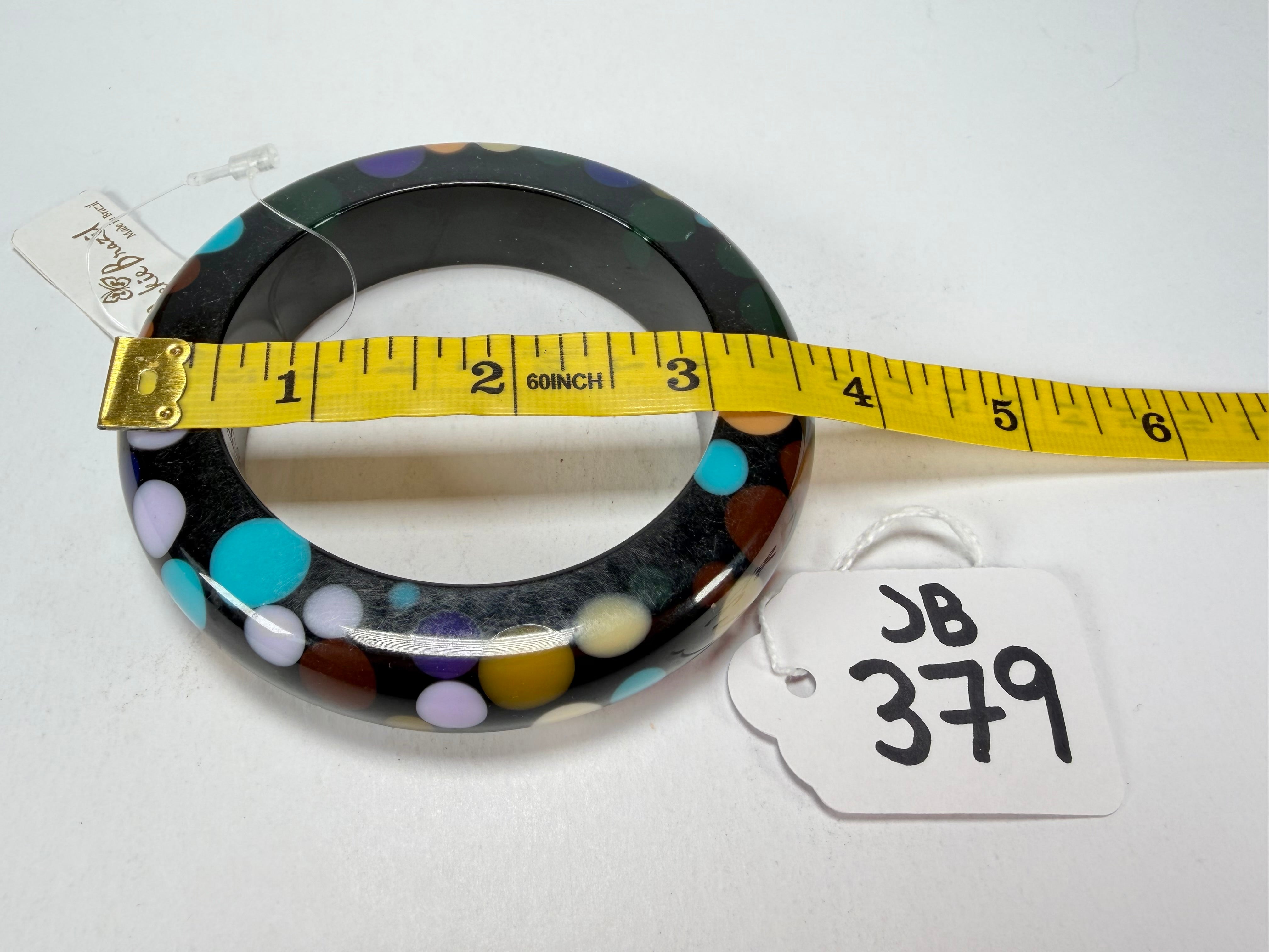 Jackie Brazil "Shinny Spotted" Black & Mix Spots Solid Round Resin 1.7cm Bangle ( B1726 )