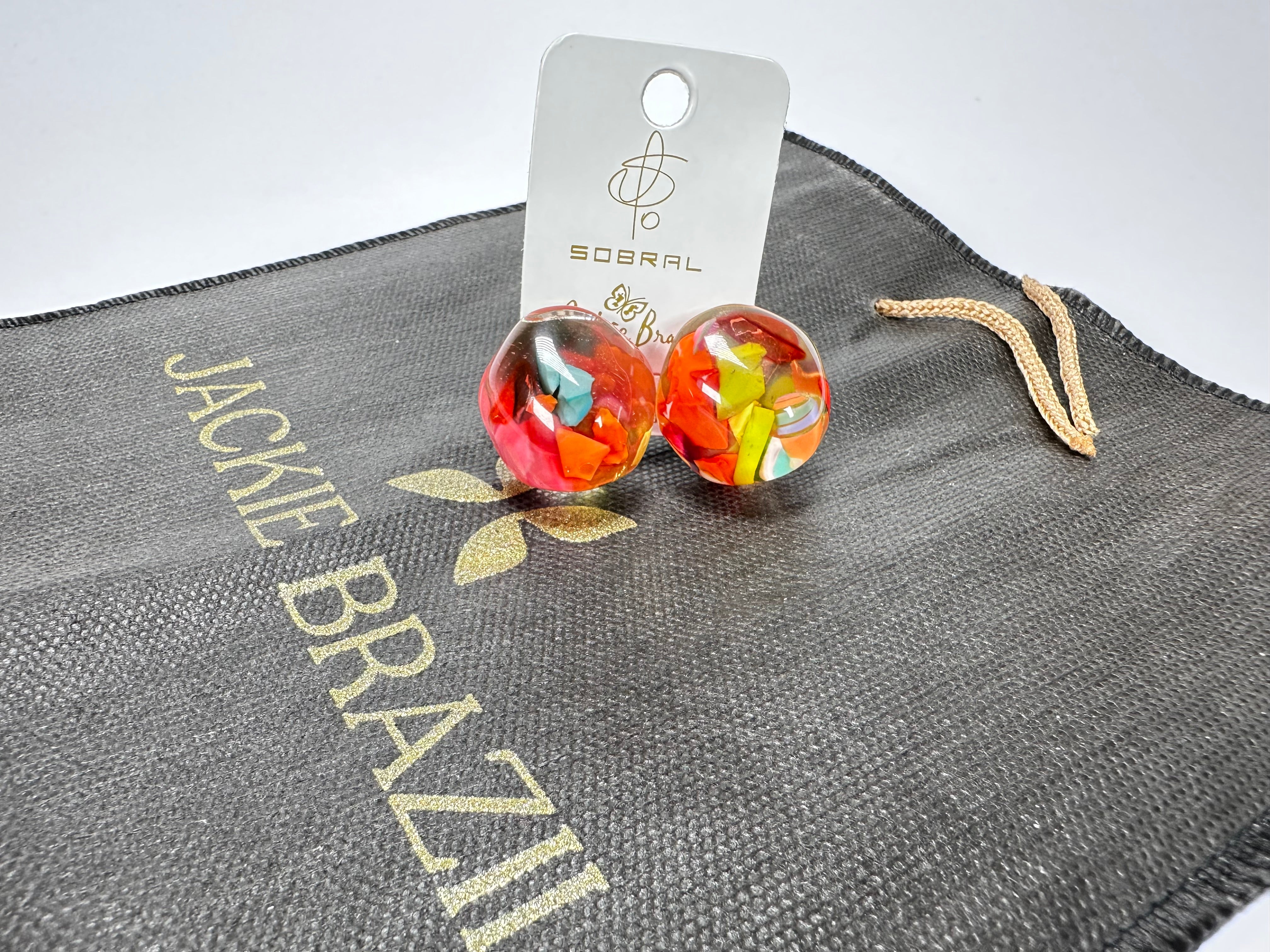 Jackie Brazil "Moda" Cascade  Abstract Clip On Resin Earrings ( E2962 )