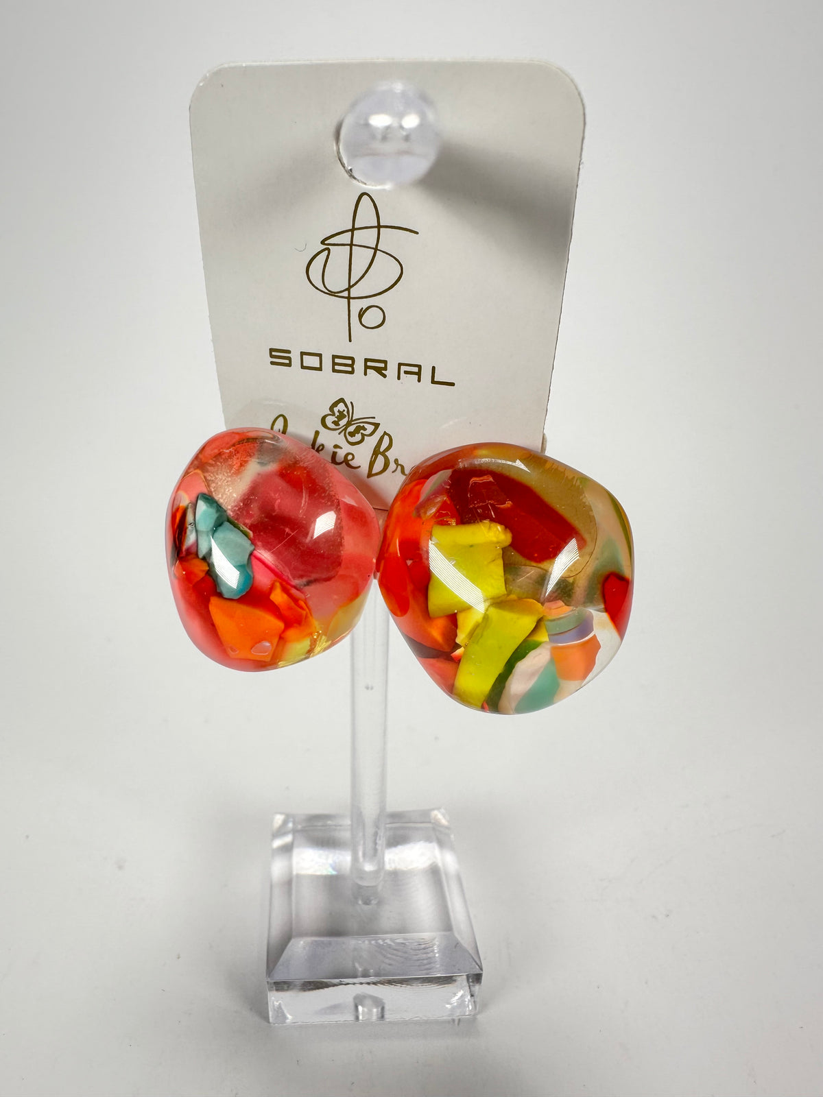 Jackie Brazil "Moda" Cascade  Abstract Clip On Resin Earrings ( E2962 )