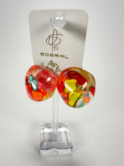 Jackie Brazil "Moda" Cascade  Abstract Clip On Resin Earrings ( E2962 )