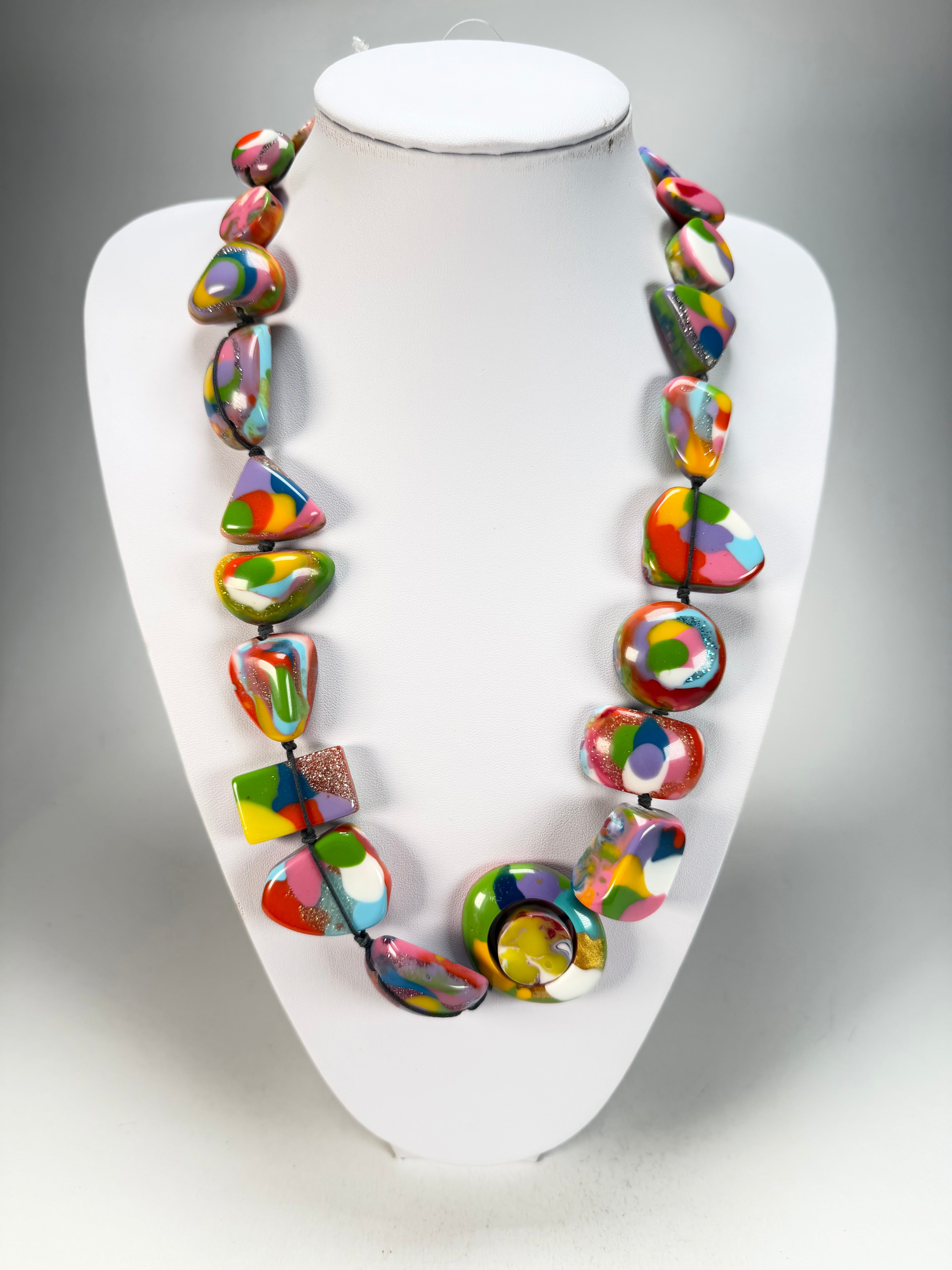 Jackie Brazil "Indiana" Kandinsky Multi-Bead Medium Resin 70cm Necklace ( N0033 )