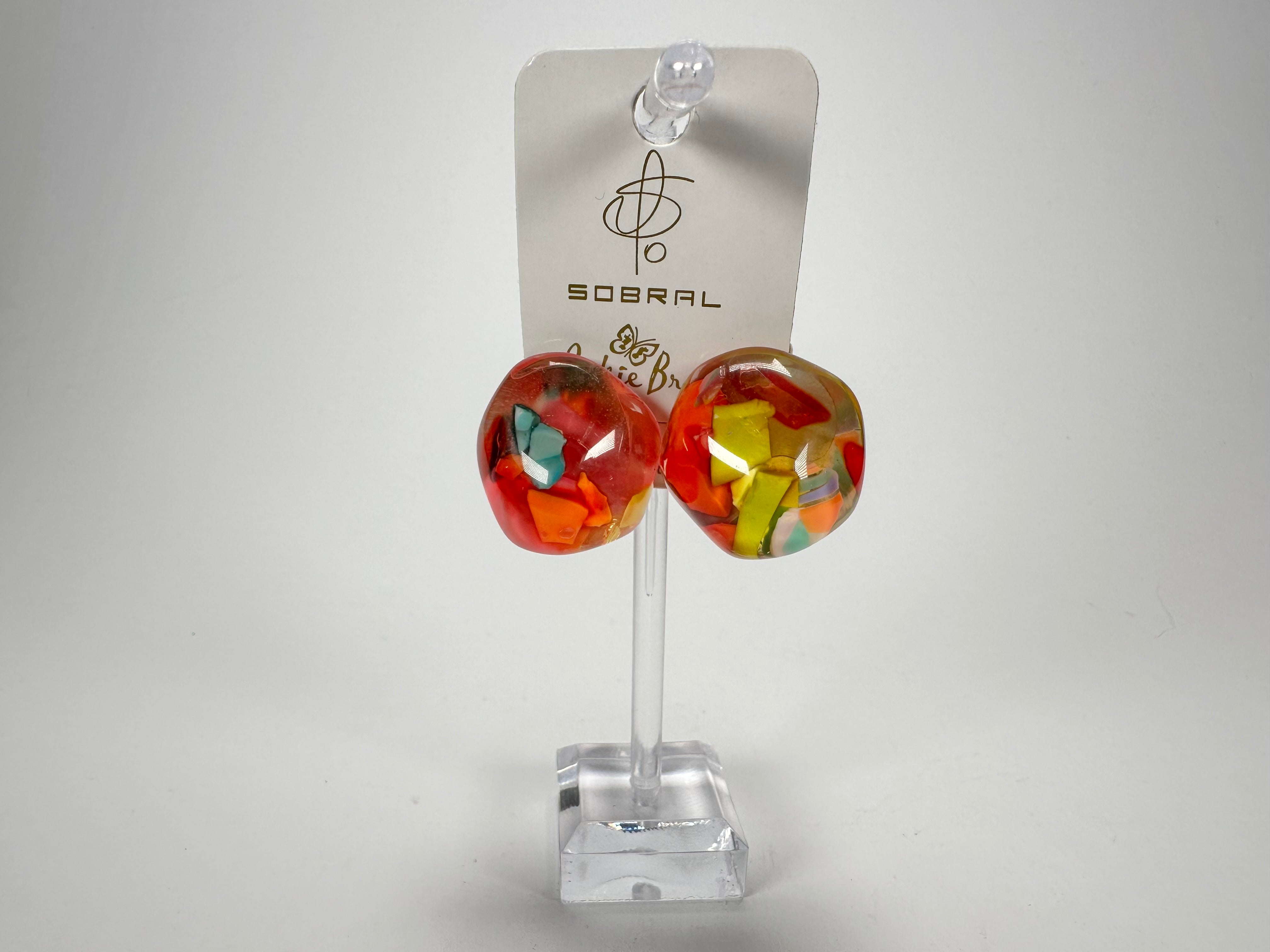 Jackie Brazil "Moda" Cascade  Abstract Clip On Resin Earrings ( E2962 )
