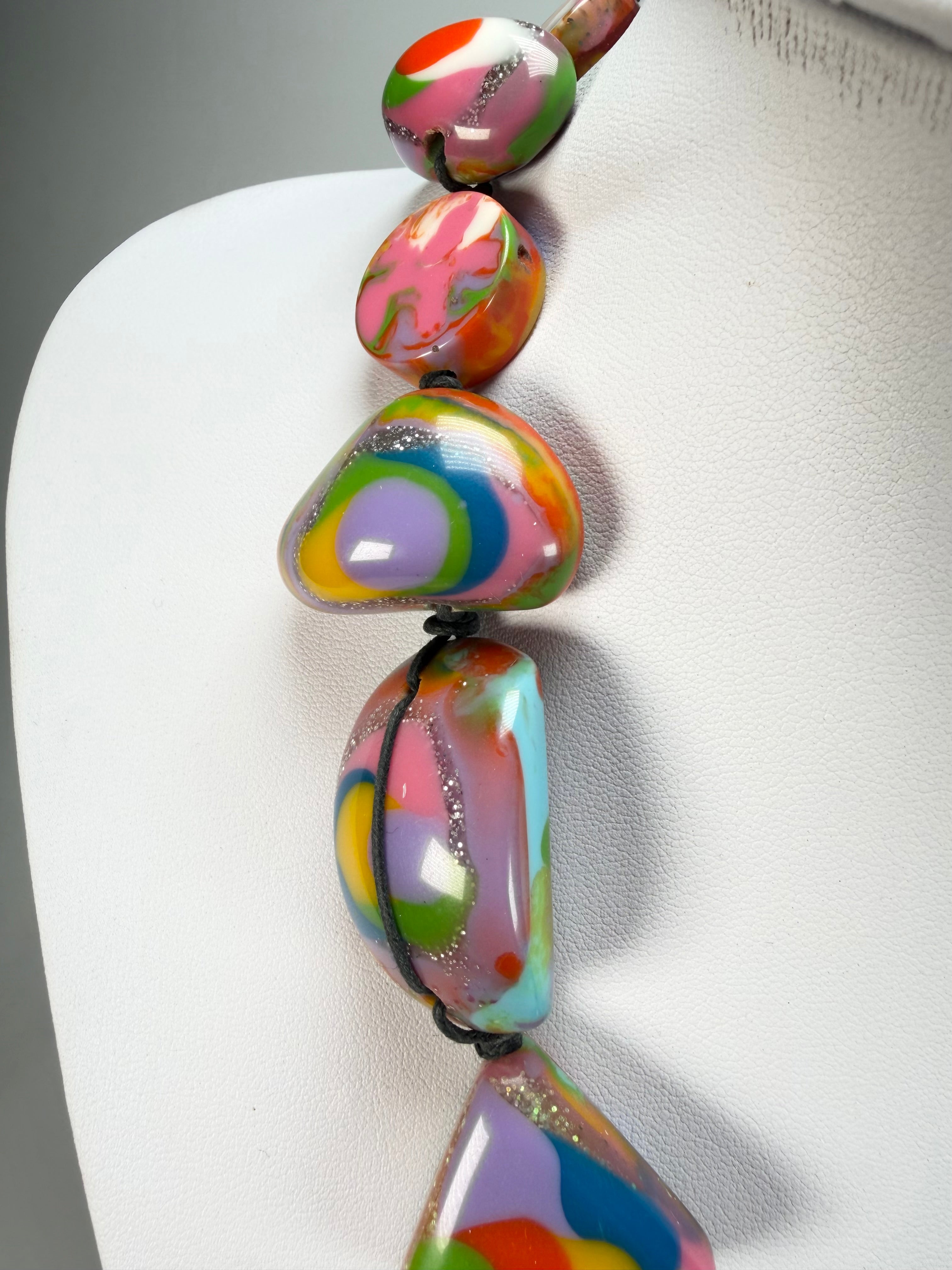 Jackie Brazil "Indiana" Kandinsky Multi-Bead Medium Resin 70cm Necklace ( N0033 )