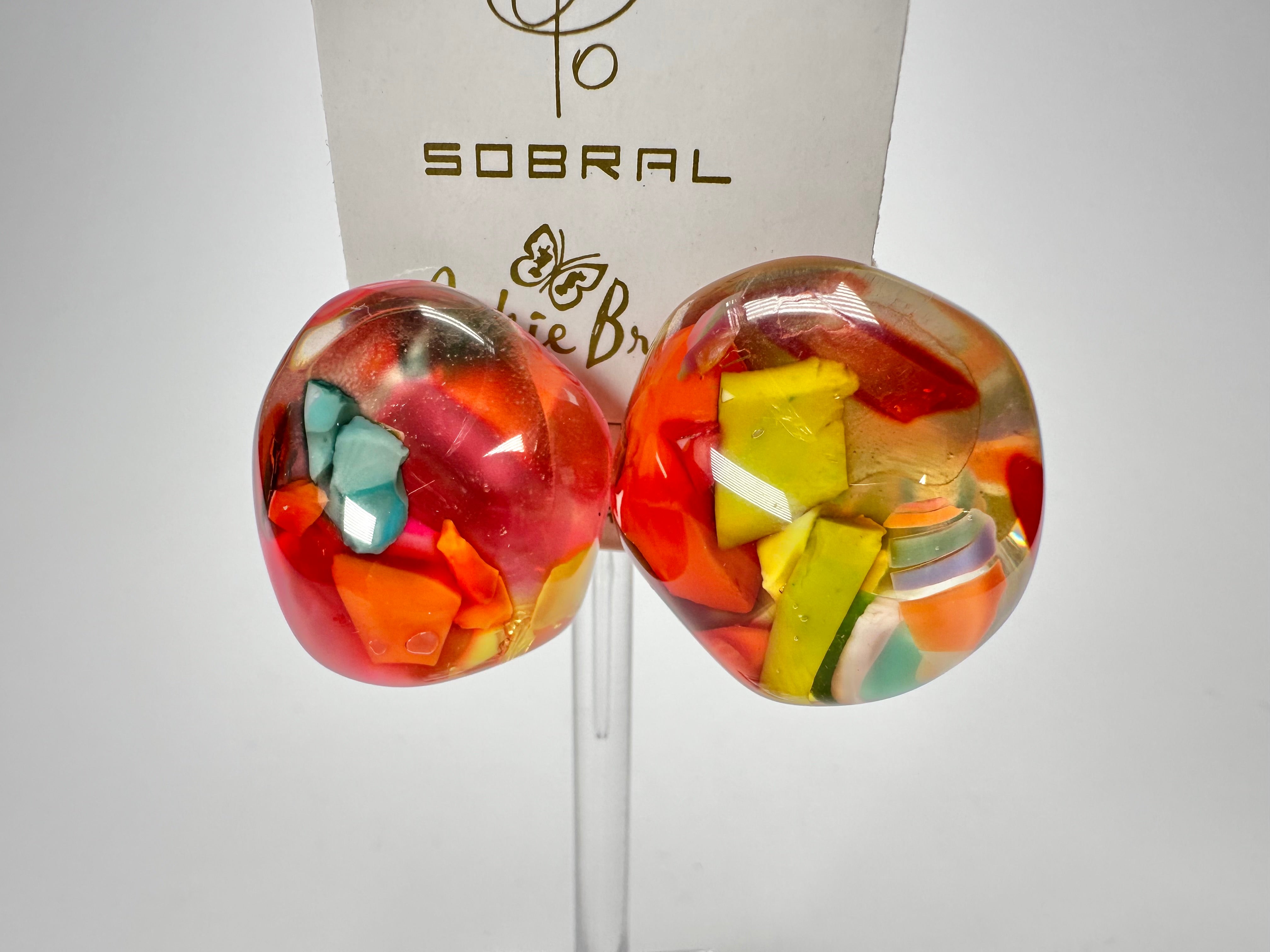 Jackie Brazil "Moda" Cascade  Abstract Clip On Resin Earrings ( E2962 )