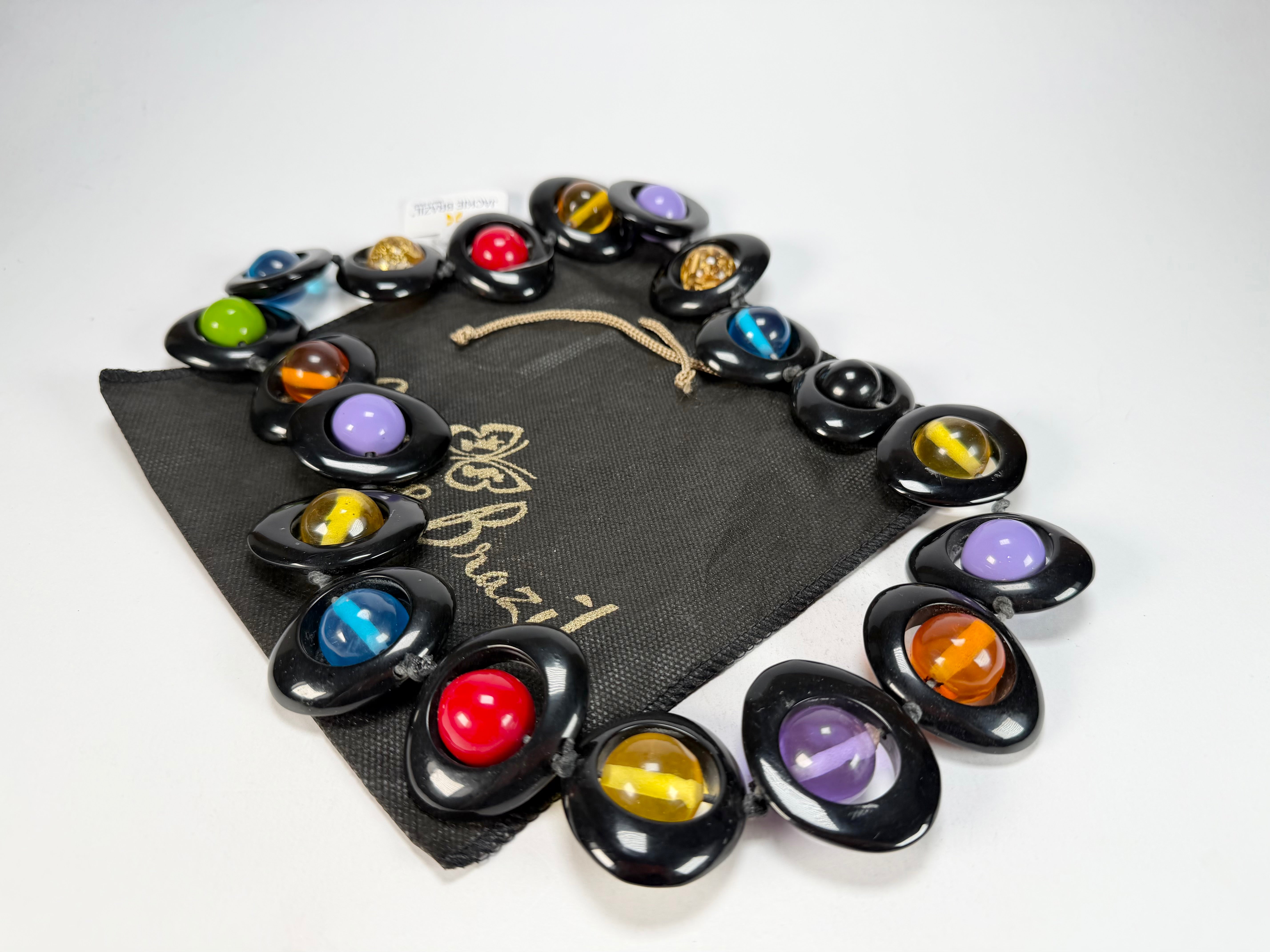 Jackie Brazil "Saturn" Black & Transparent Summer Mix Disc & Ball Long 75cm Necklace ( N0052 )