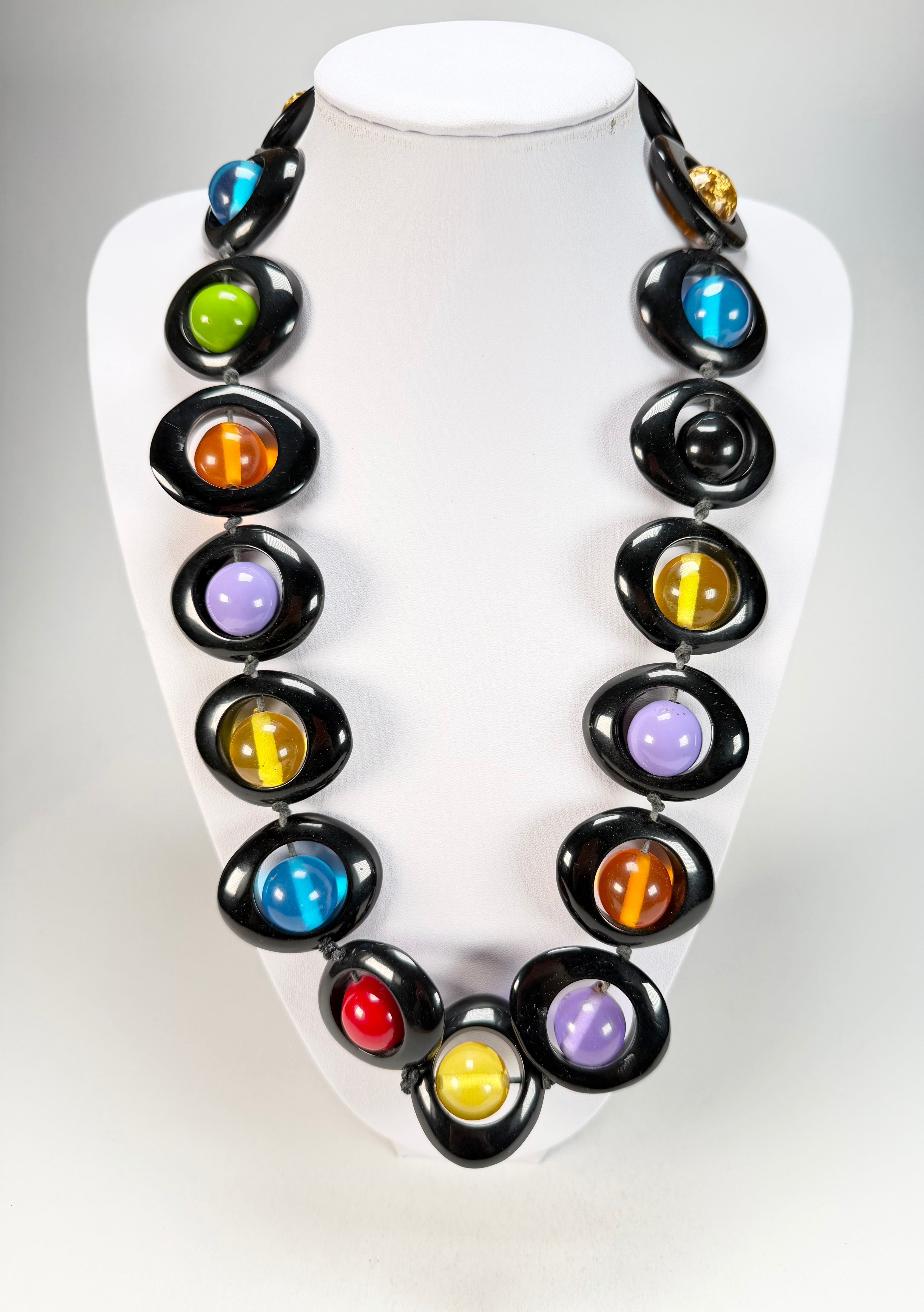 Jackie Brazil "Saturn" Black & Transparent Summer Mix Disc & Ball Long 75cm Necklace ( N0052 )