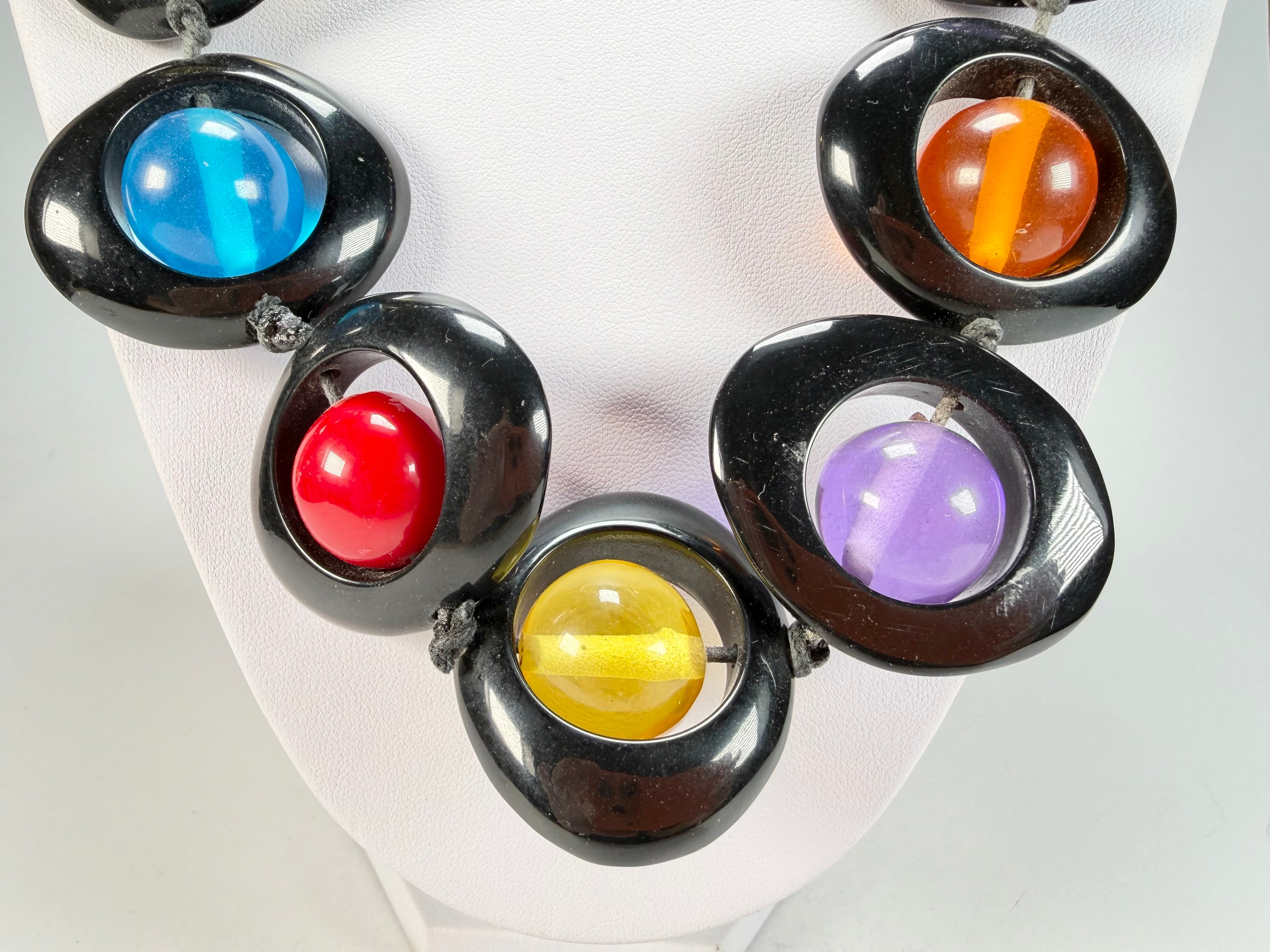 Jackie Brazil "Saturn" Black & Transparent Summer Mix Disc & Ball Long 75cm Necklace ( N0052 )