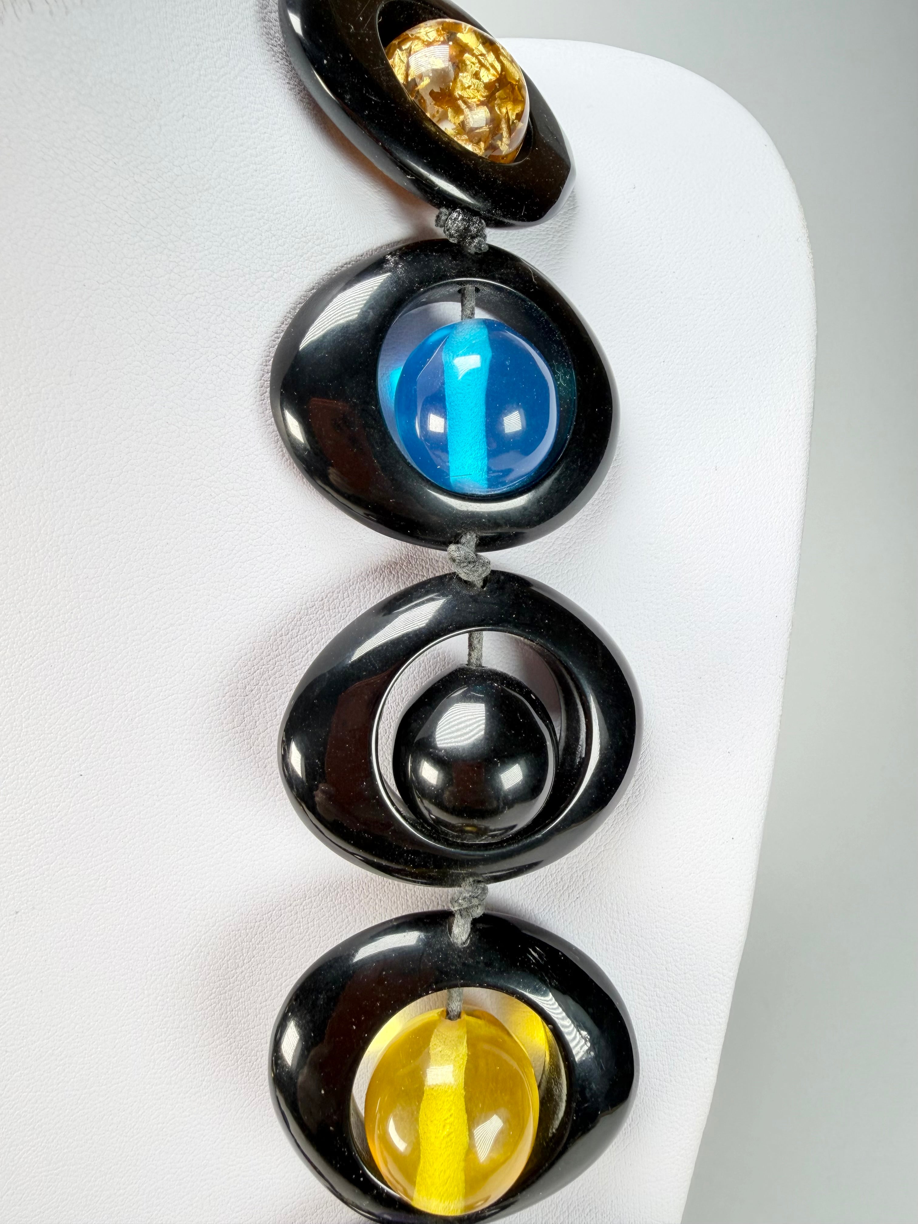 Jackie Brazil "Saturn" Black & Transparent Summer Mix Disc & Ball Long 75cm Necklace ( N0052 )