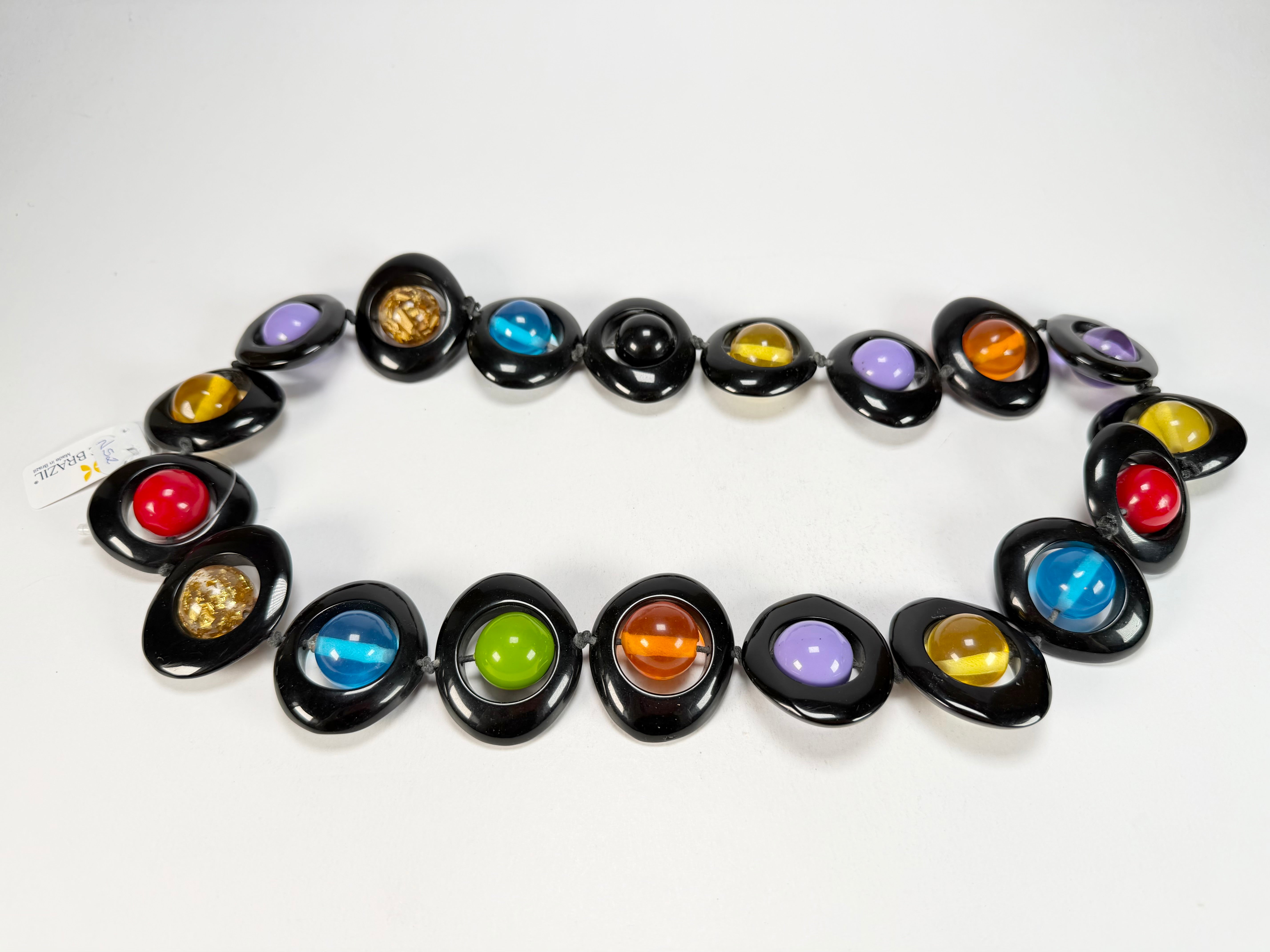 Jackie Brazil "Saturn" Black & Transparent Summer Mix Disc & Ball Long 75cm Necklace ( N0052 )
