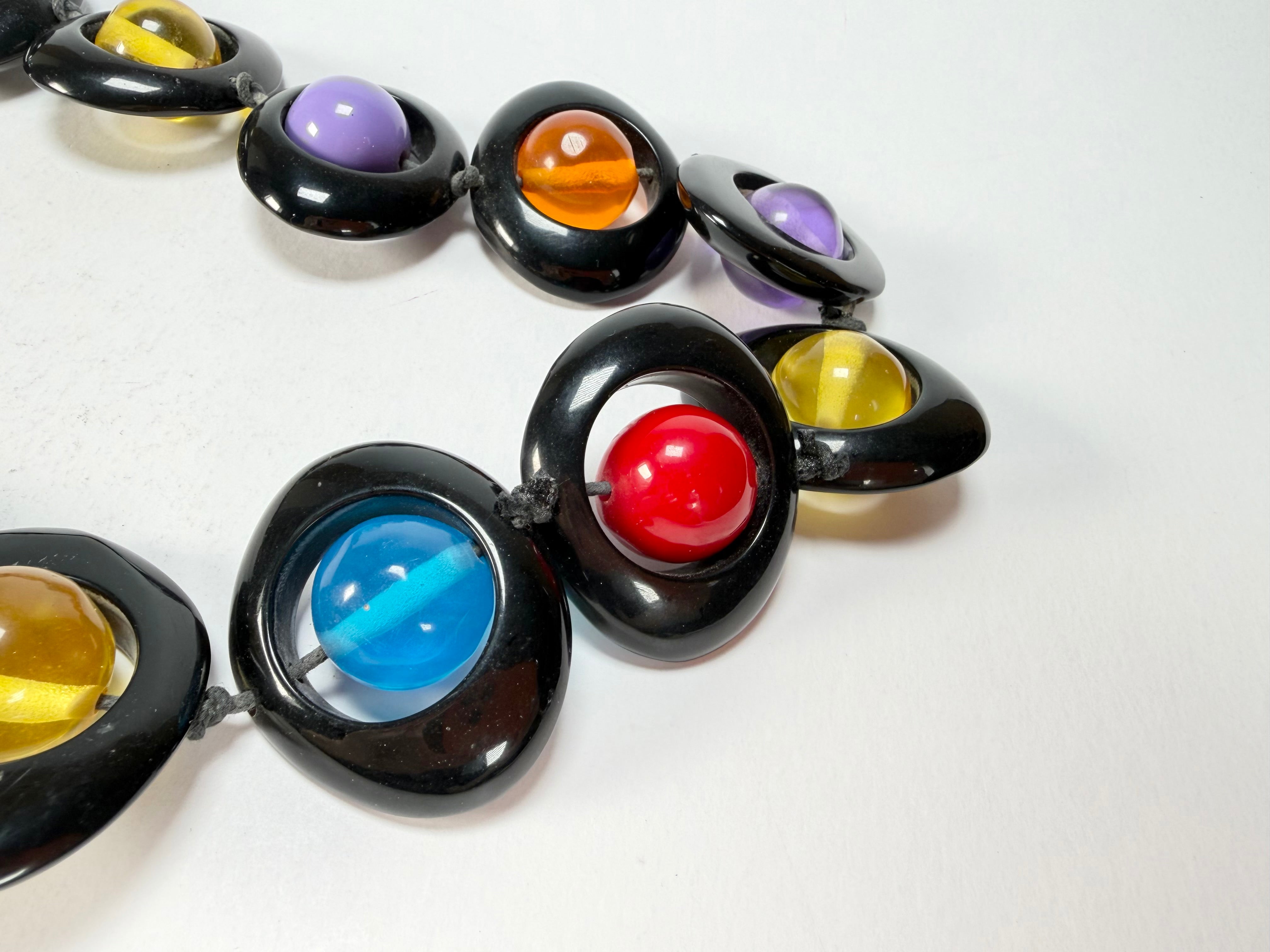 Jackie Brazil "Saturn" Black & Transparent Summer Mix Disc & Ball Long 75cm Necklace ( N0052 )