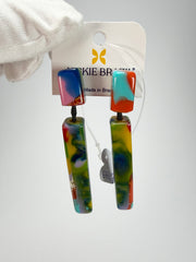 Jackie Brazil "Crown" Kandinsky Mix Thin Rectangle Resin Earrings ( E2335 )
