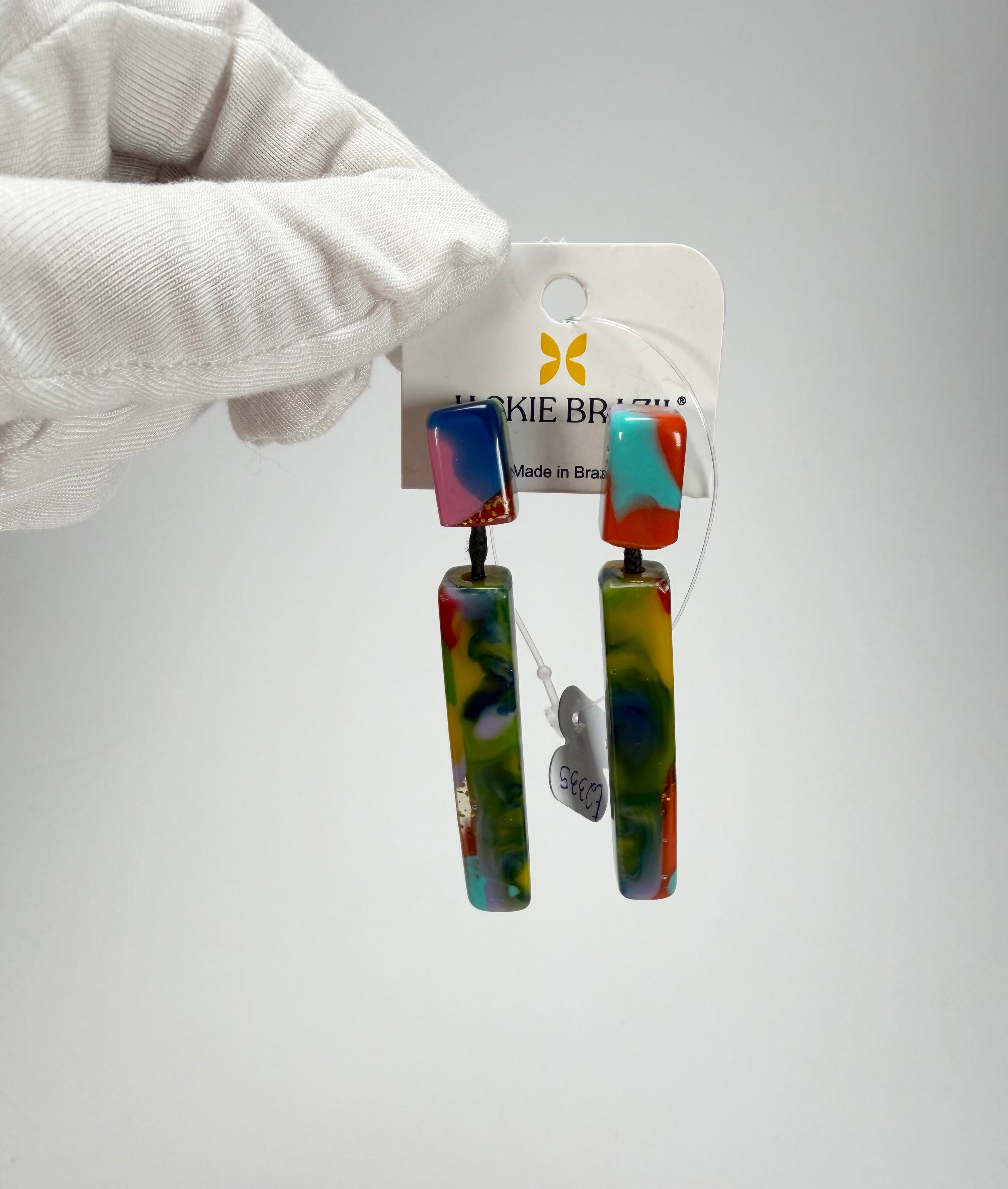 Jackie Brazil "Crown" Kandinsky Mix Thin Rectangle Resin Earrings ( E2335 )