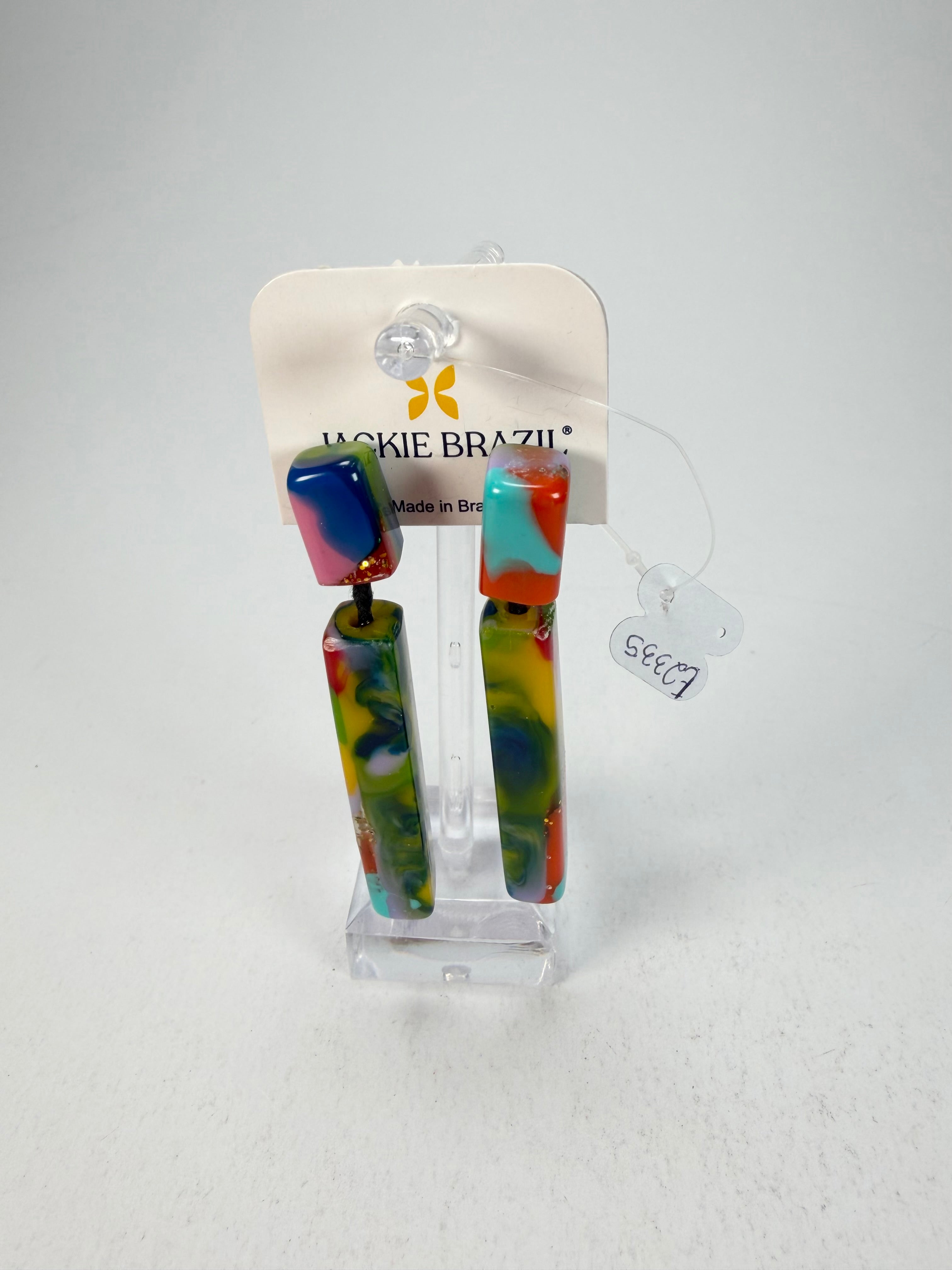 Jackie Brazil "Crown" Kandinsky Mix Thin Rectangle Resin Earrings ( E2335 )