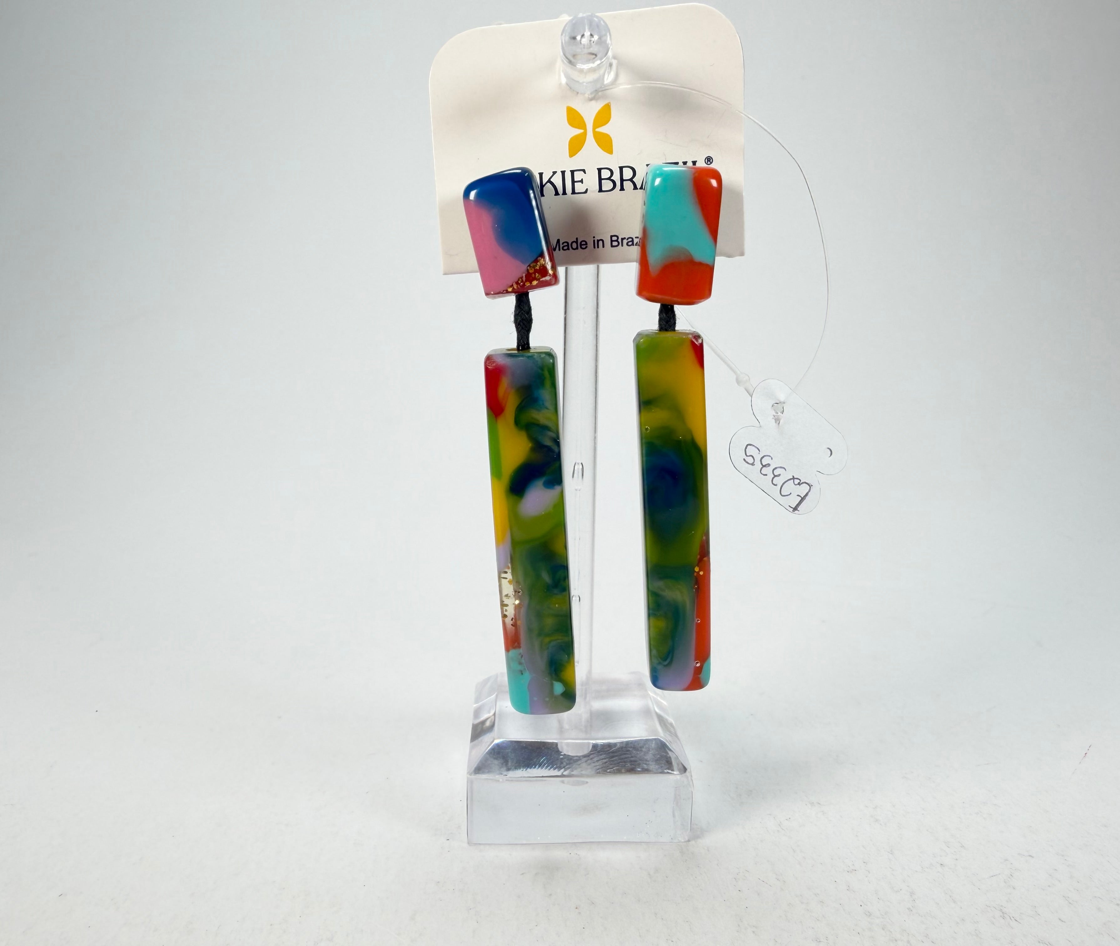 Jackie Brazil "Crown" Kandinsky Mix Thin Rectangle Resin Earrings ( E2335 )