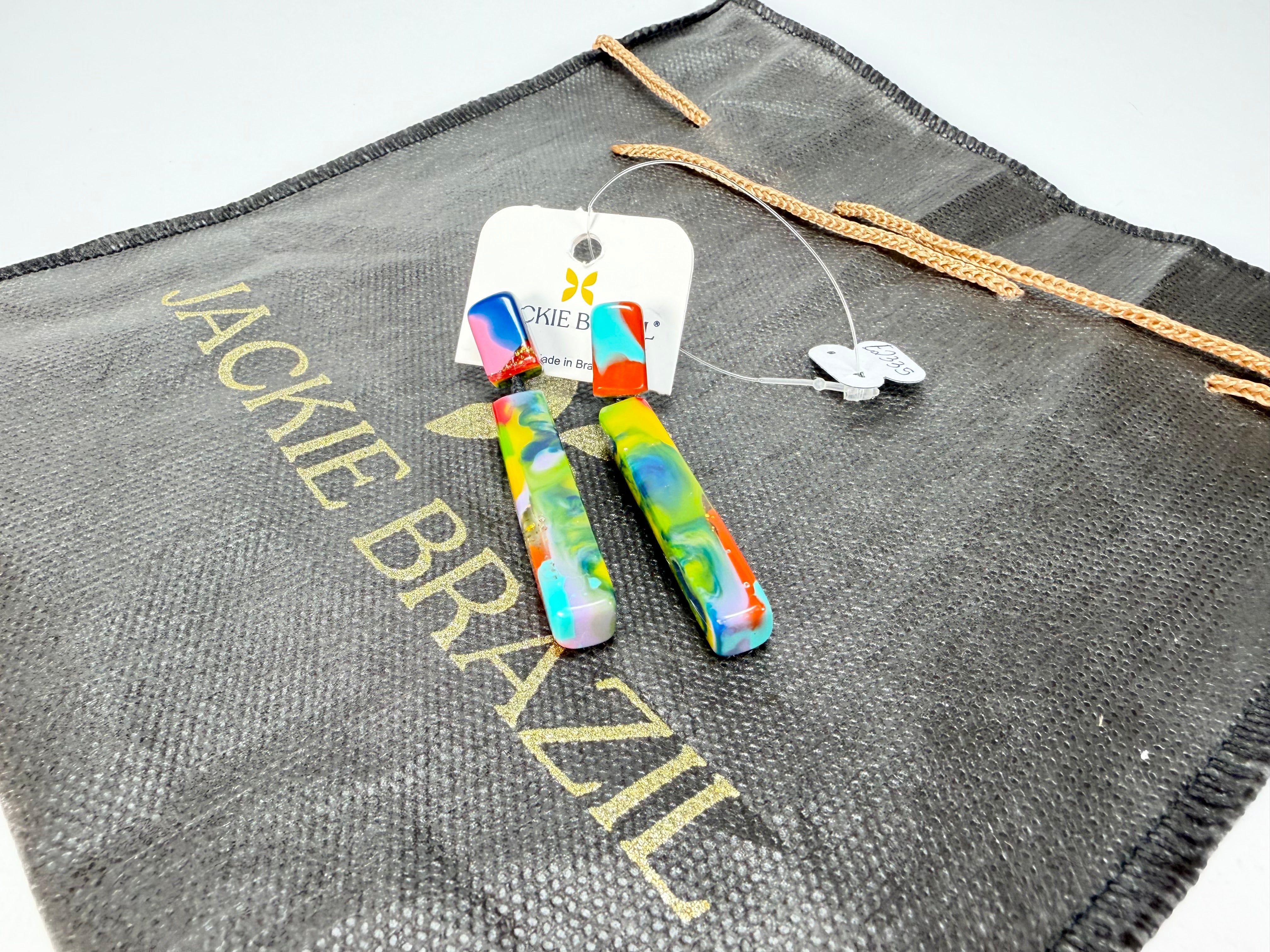 Jackie Brazil "Crown" Kandinsky Mix Thin Rectangle Resin Earrings ( E2335 )