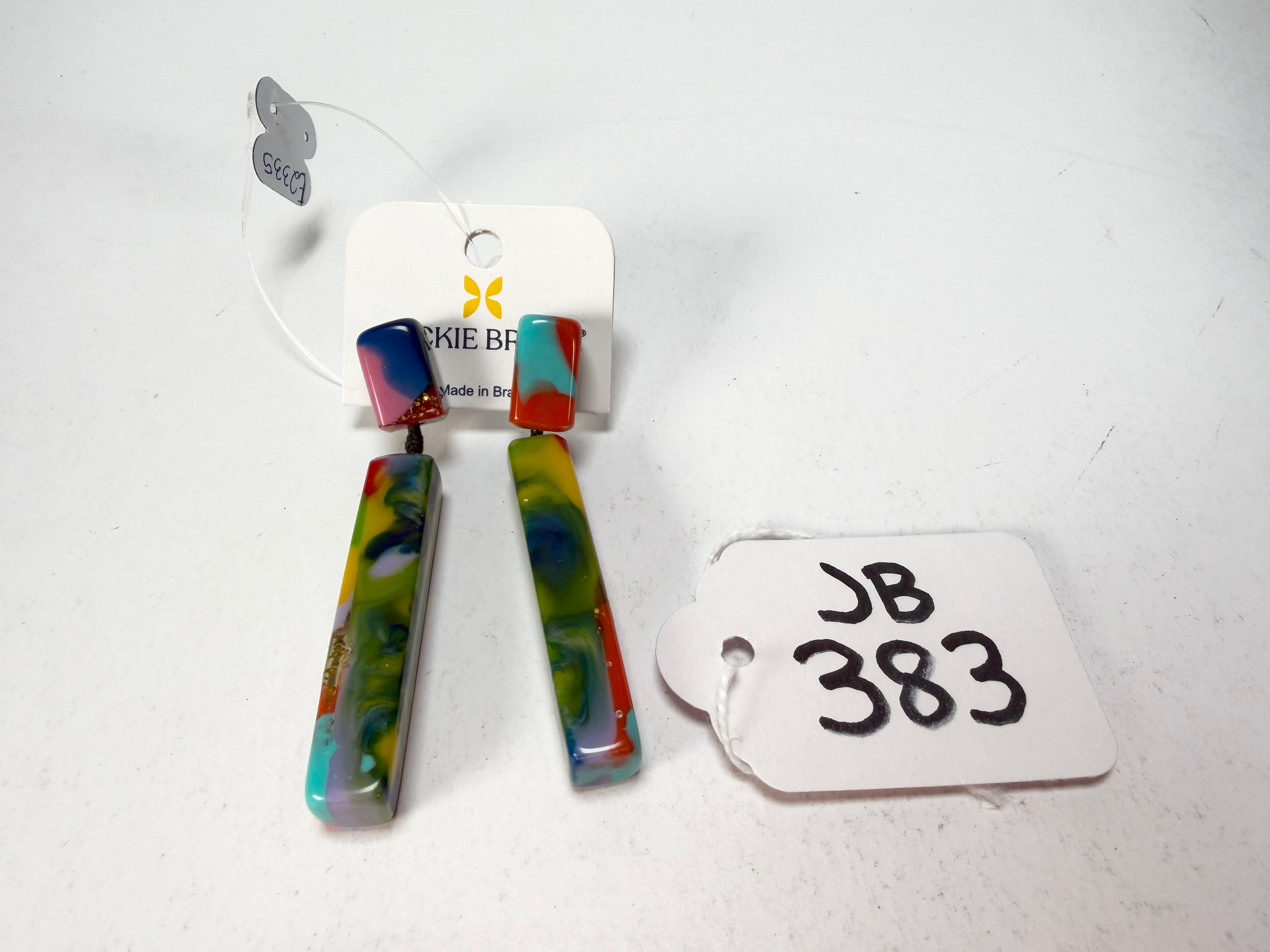 Jackie Brazil "Crown" Kandinsky Mix Thin Rectangle Resin Earrings ( E2335 )