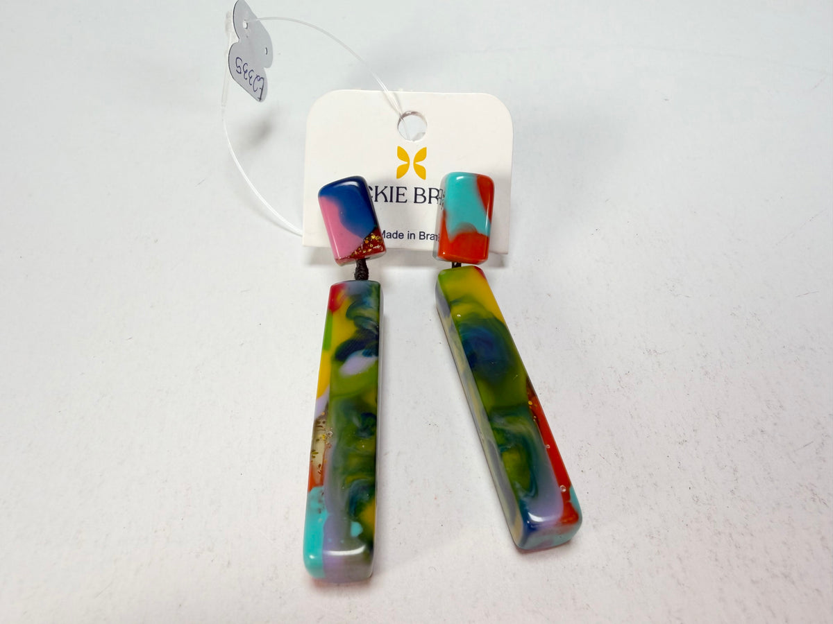 Jackie Brazil "Crown" Kandinsky Mix Thin Rectangle Resin Earrings ( E2335 )