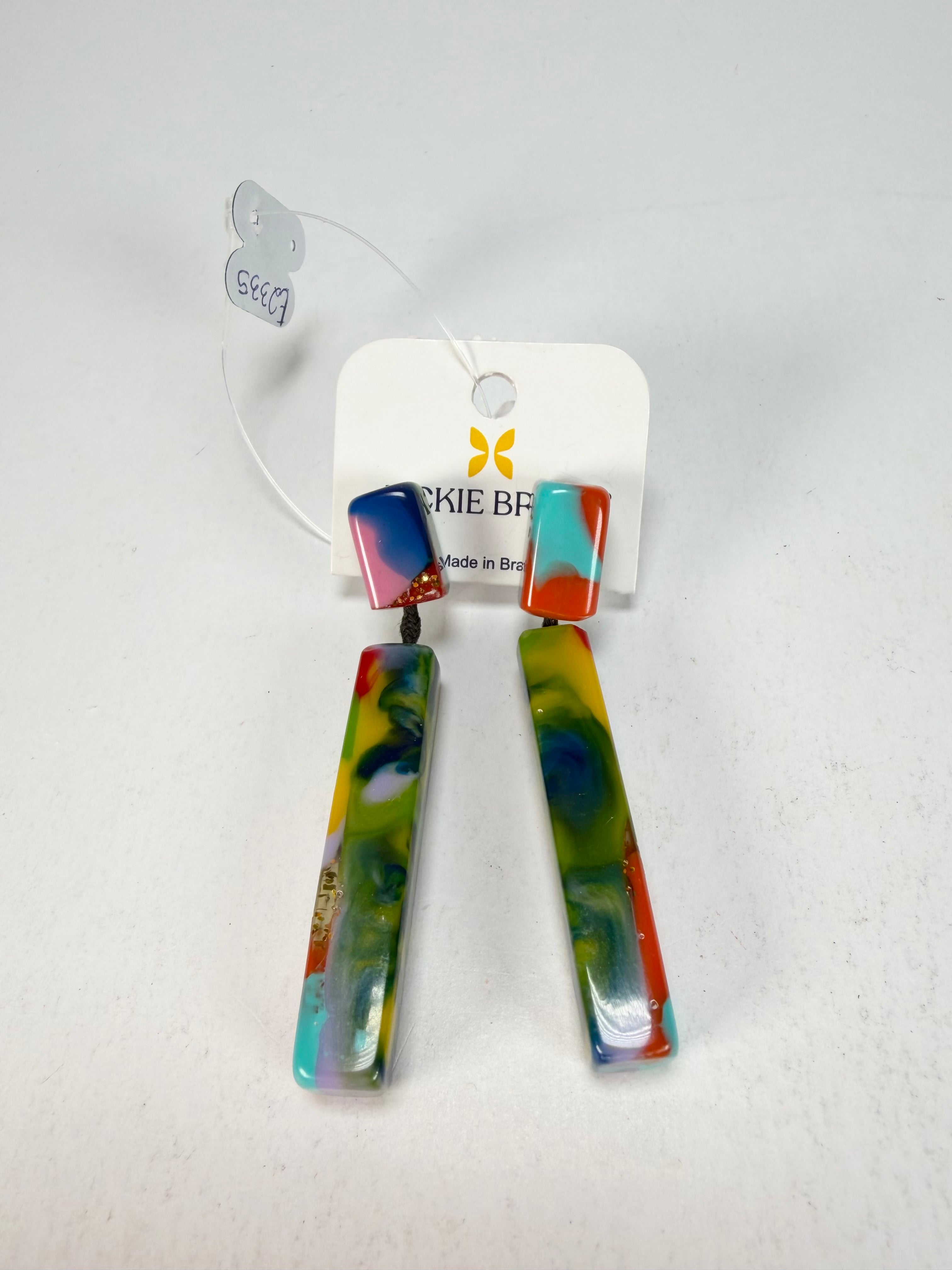 Jackie Brazil "Crown" Kandinsky Mix Thin Rectangle Resin Earrings ( E2335 )