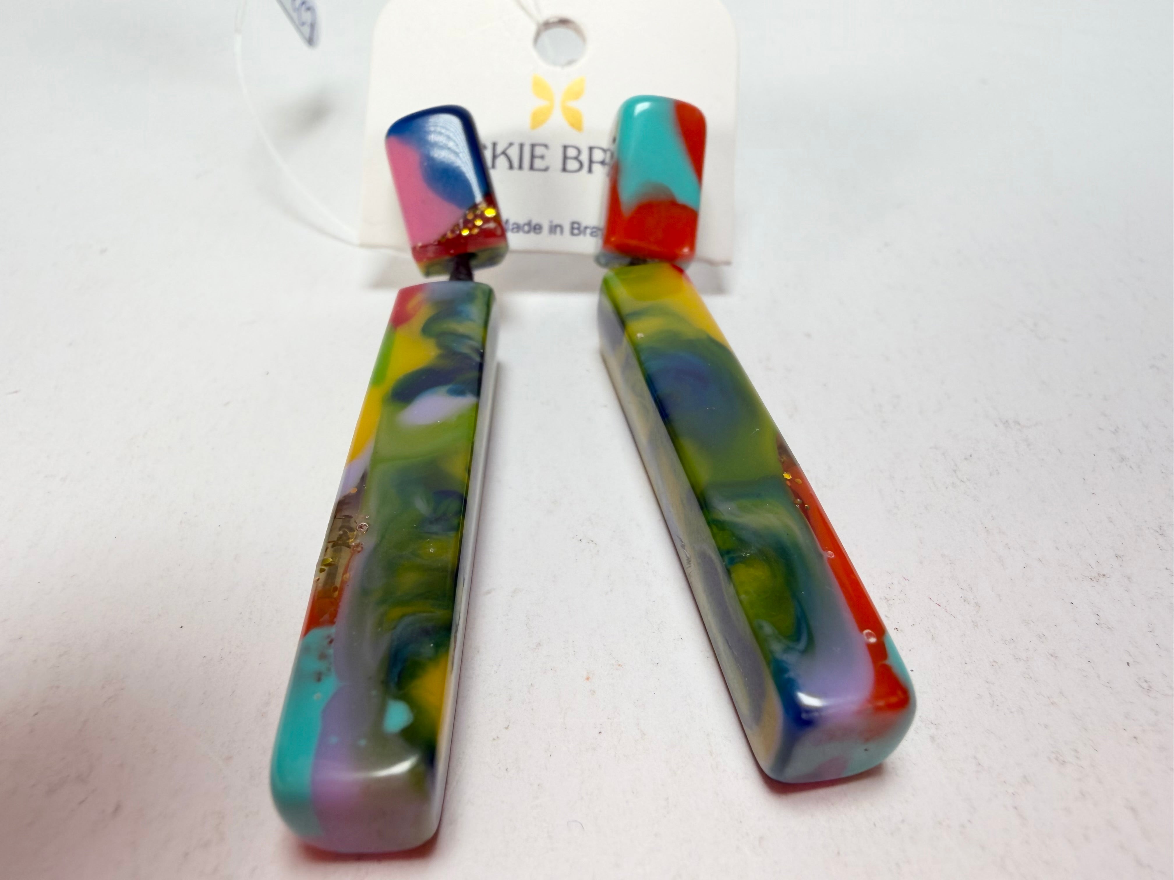 Jackie Brazil "Crown" Kandinsky Mix Thin Rectangle Resin Earrings ( E2335 )