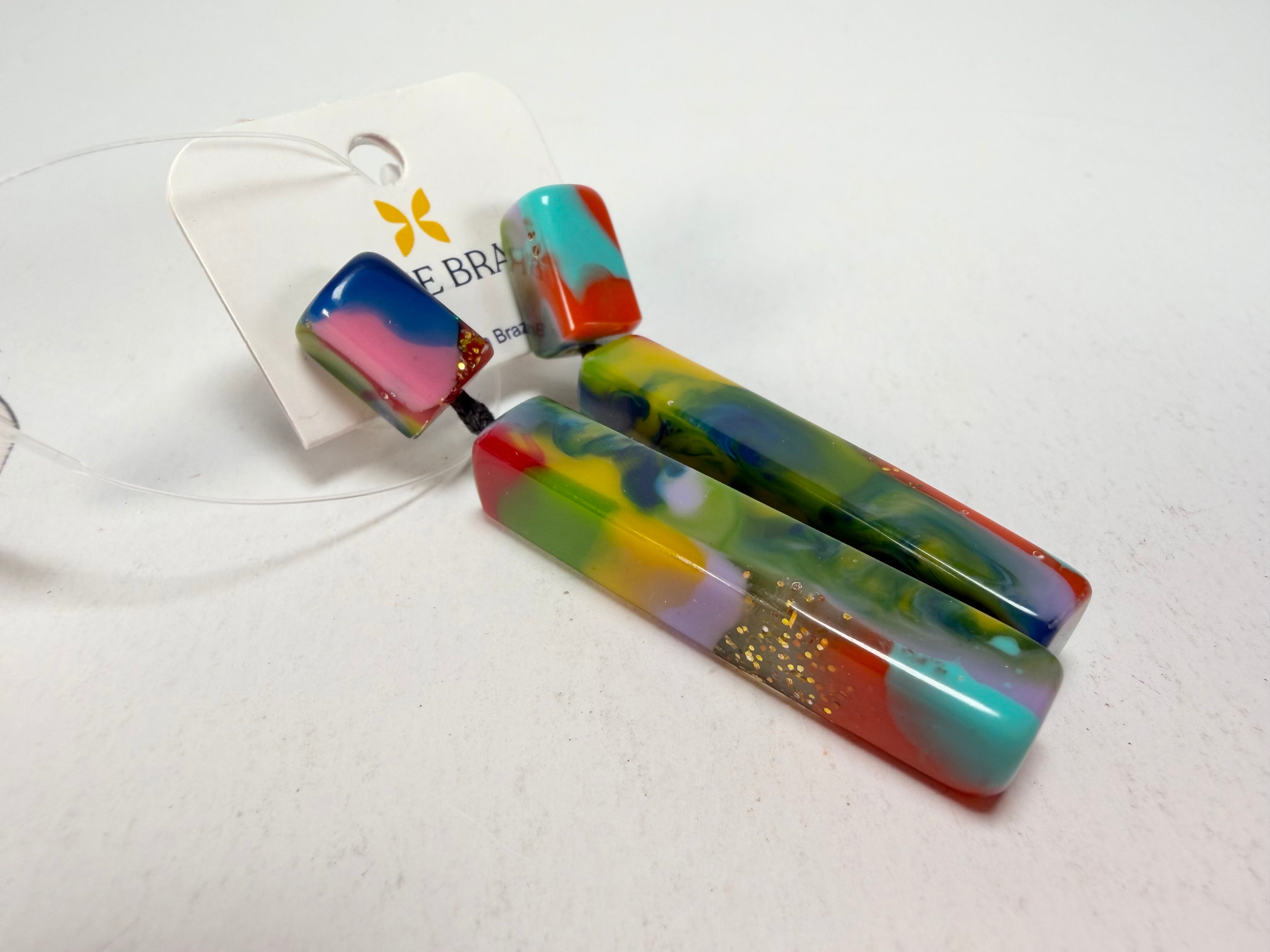 Jackie Brazil "Crown" Kandinsky Mix Thin Rectangle Resin Earrings ( E2335 )