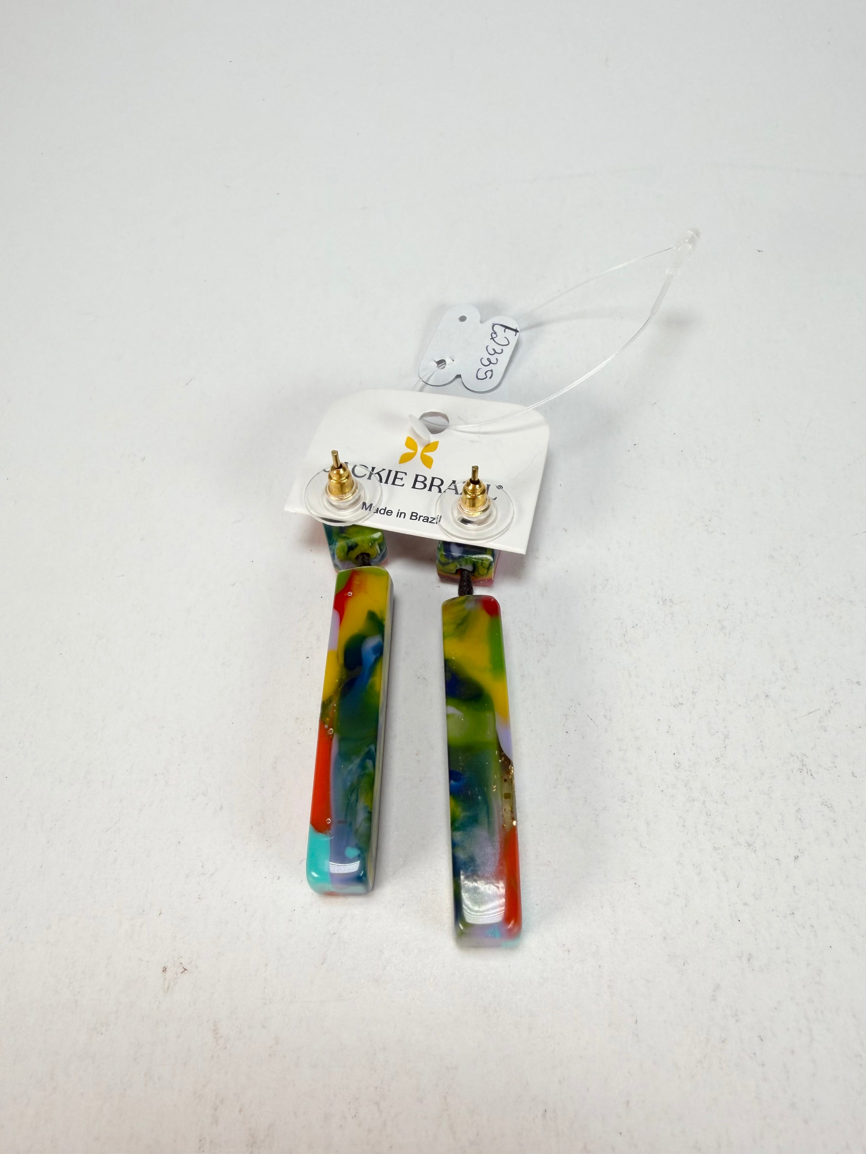 Jackie Brazil "Crown" Kandinsky Mix Thin Rectangle Resin Earrings ( E2335 )
