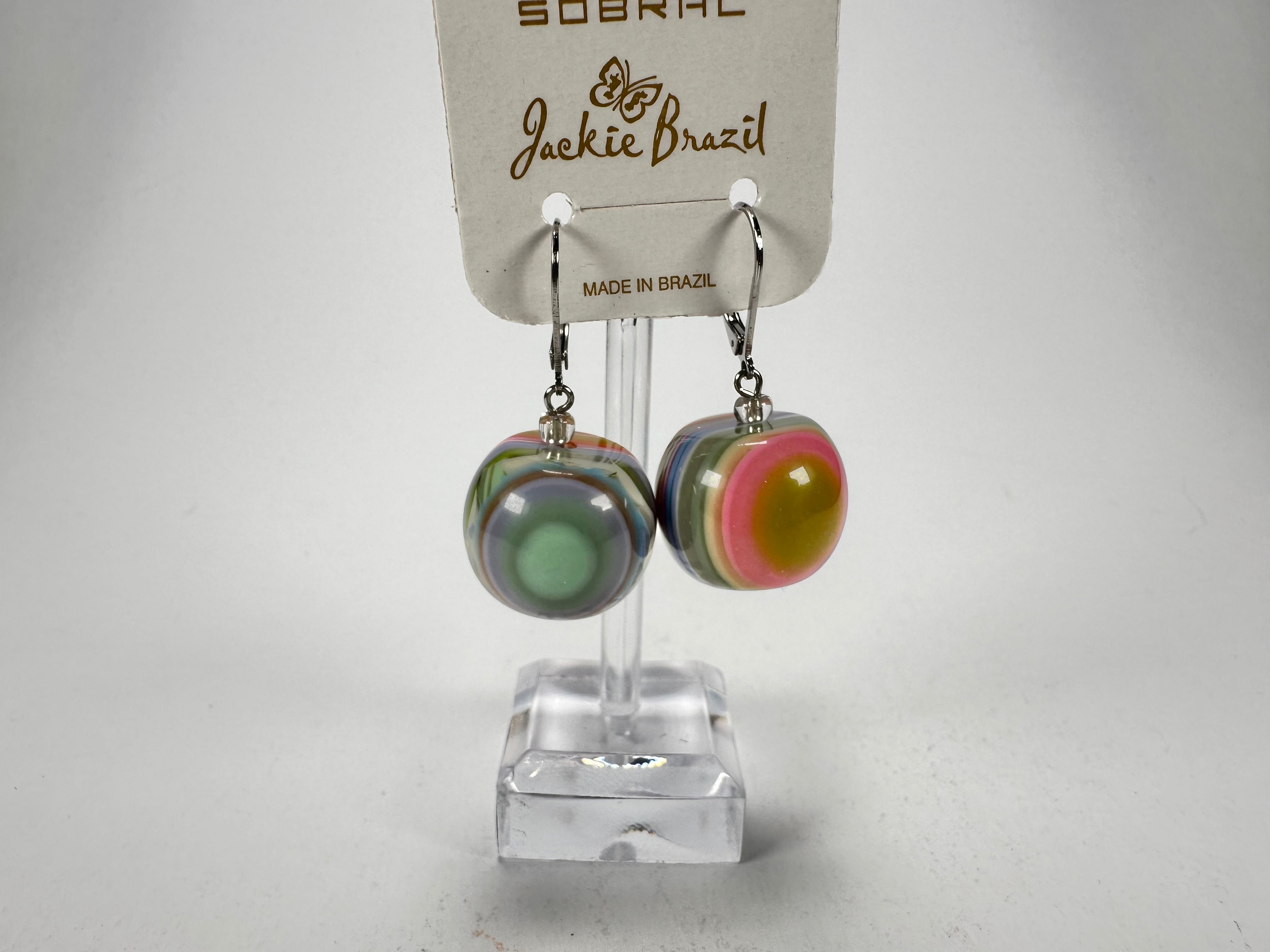 Jackie Brazil "Cat Eyes" Liquorice Balls Spring Mix Short Resin Earrings ( E0960 )