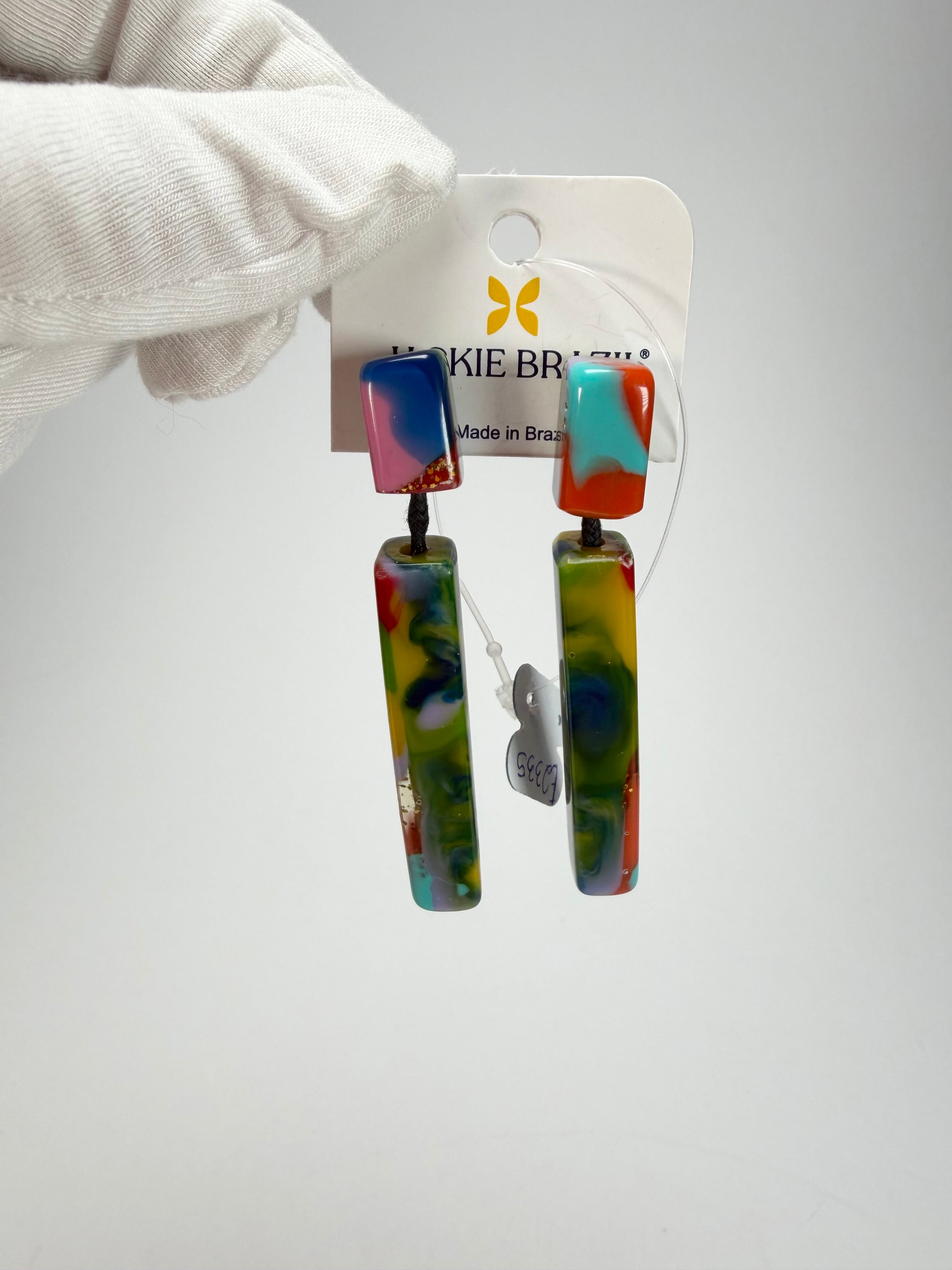 Jackie Brazil "Crown" Kandinsky Mix Thin Rectangle Resin Earrings ( E2335 )