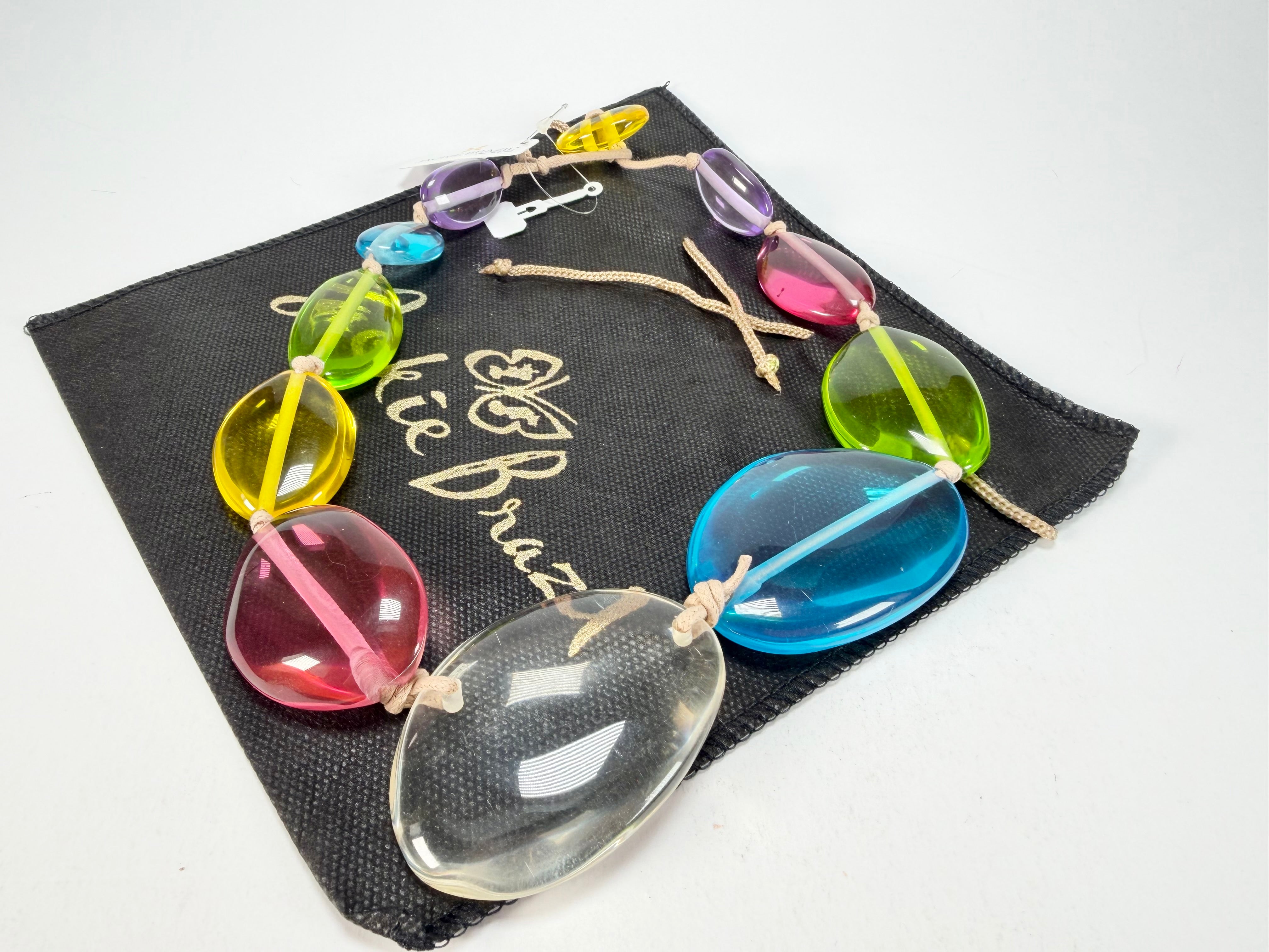 Jackie Brazil "Transparent" Summer Mix Short Flat Riverstones 50cm Necklace ( N3616 )