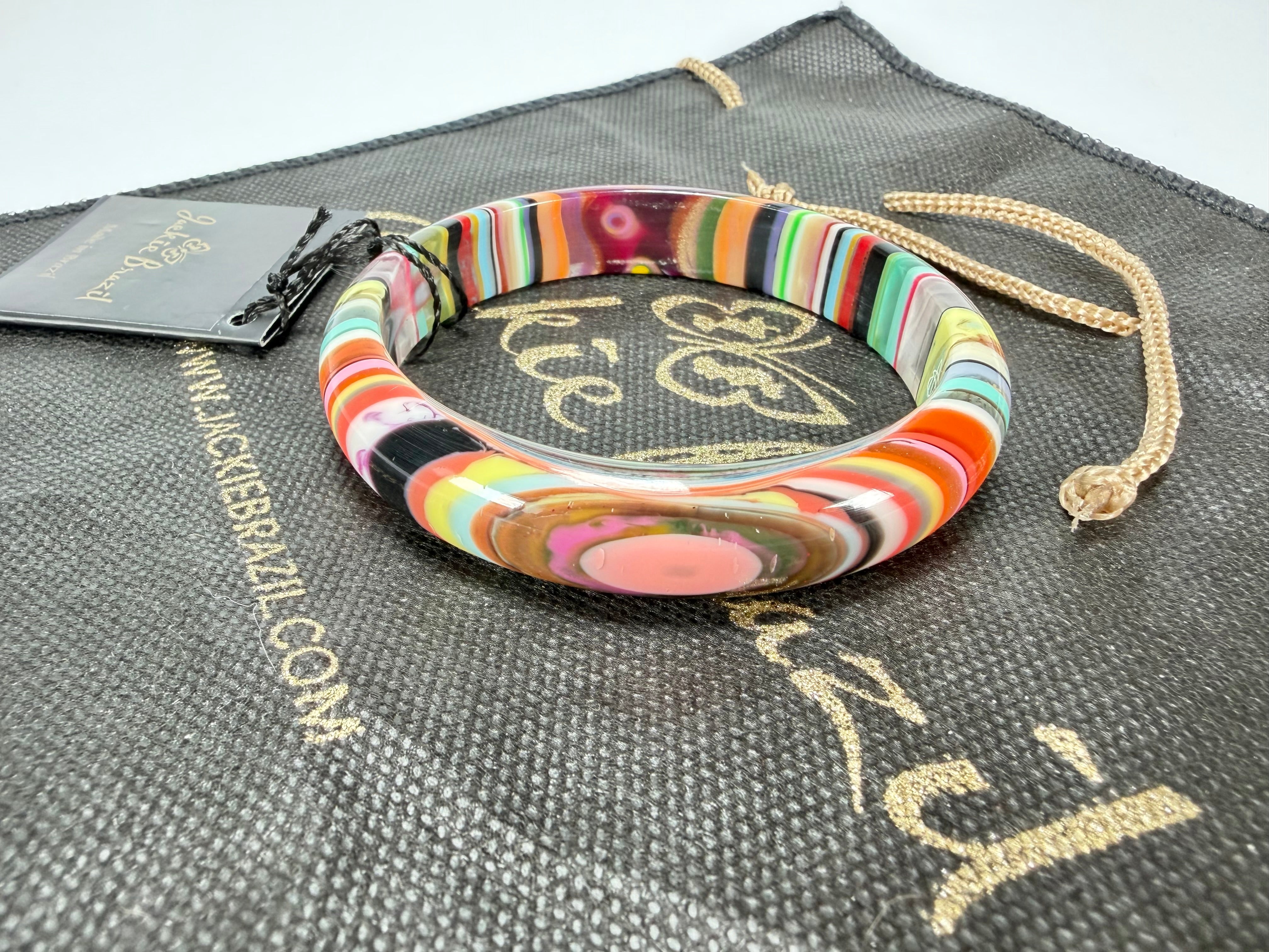 Jackie Brazil "Thin Cat Eye" Liquorice Allsorts with Cat Eye Mix Colours 1.3cm Resin Bangle ( B1151 )