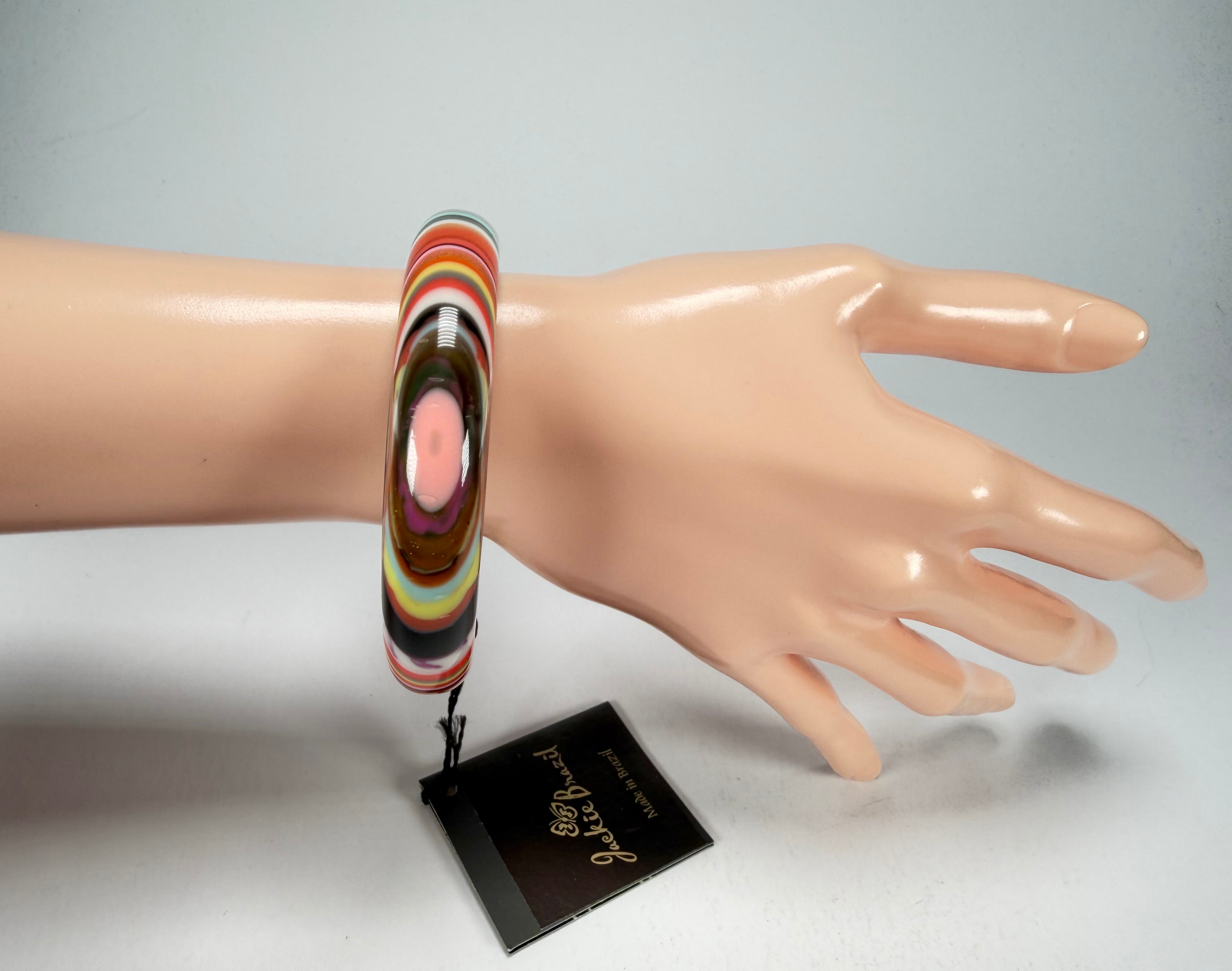 Jackie Brazil "Thin Cat Eye" Liquorice Allsorts with Cat Eye Mix Colours 1.3cm Resin Bangle ( B1151 )