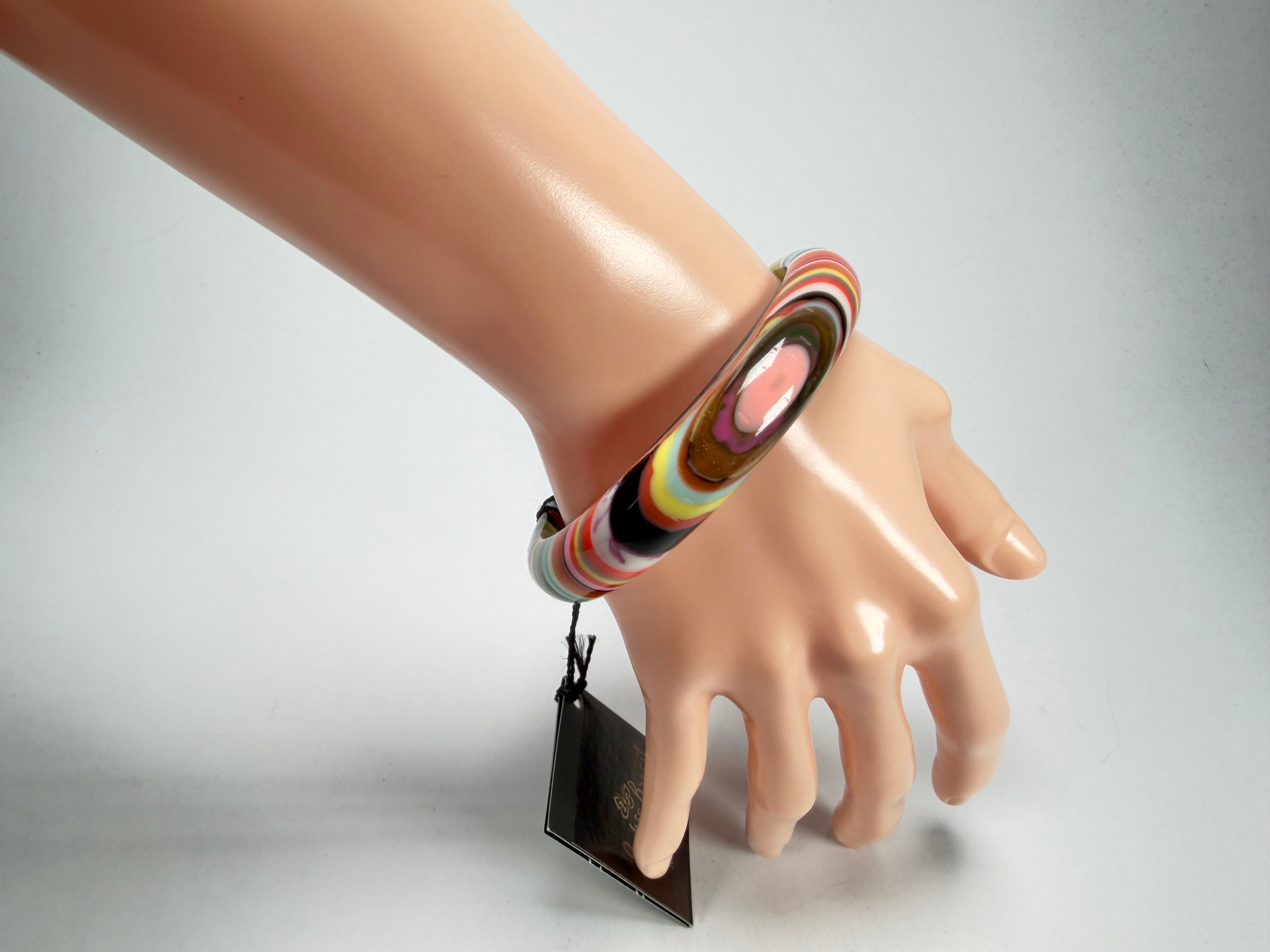 Jackie Brazil "Thin Cat Eye" Liquorice Allsorts with Cat Eye Mix Colours 1.3cm Resin Bangle ( B1151 )