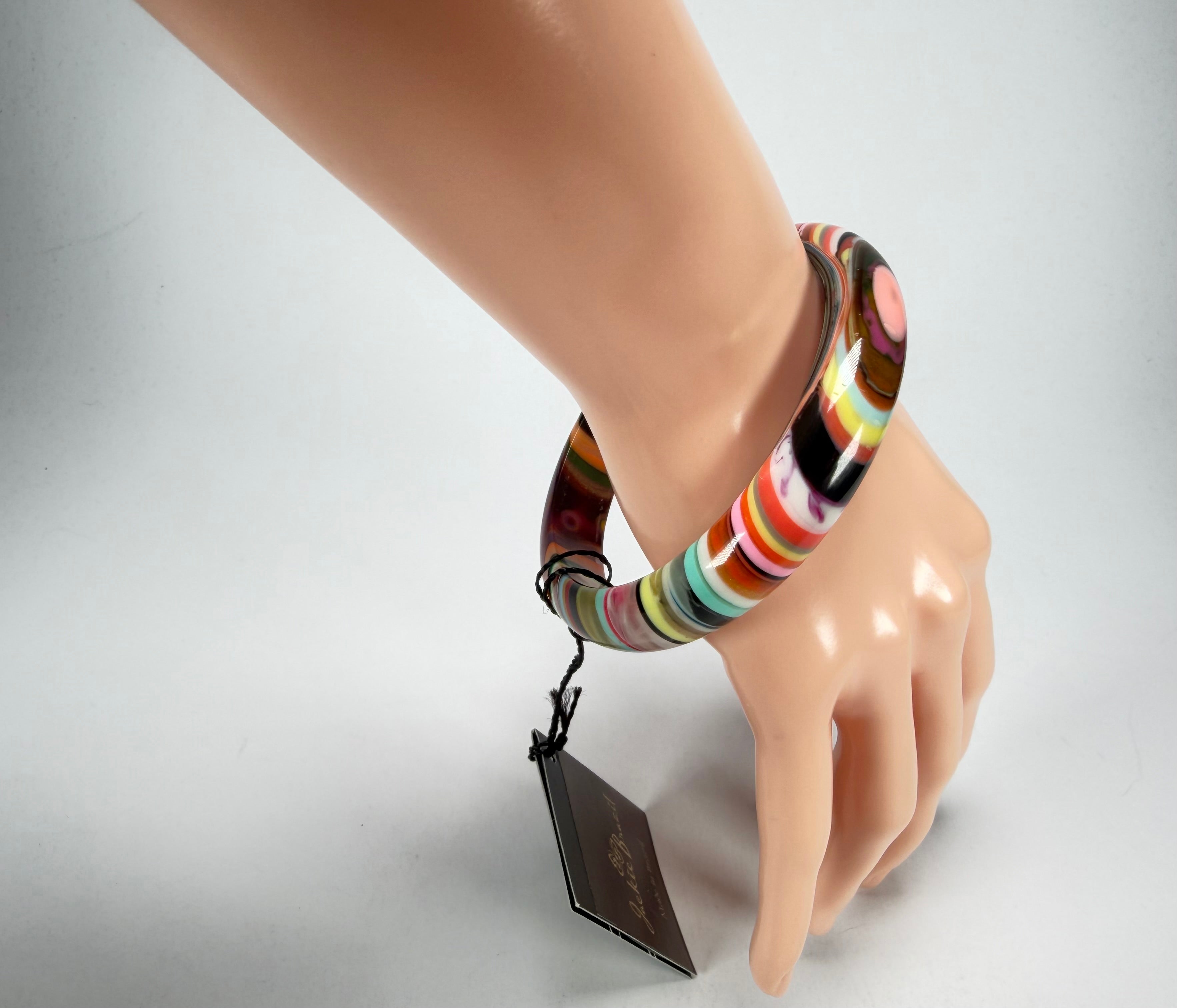 Jackie Brazil "Thin Cat Eye" Liquorice Allsorts with Cat Eye Mix Colours 1.3cm Resin Bangle ( B1151 )