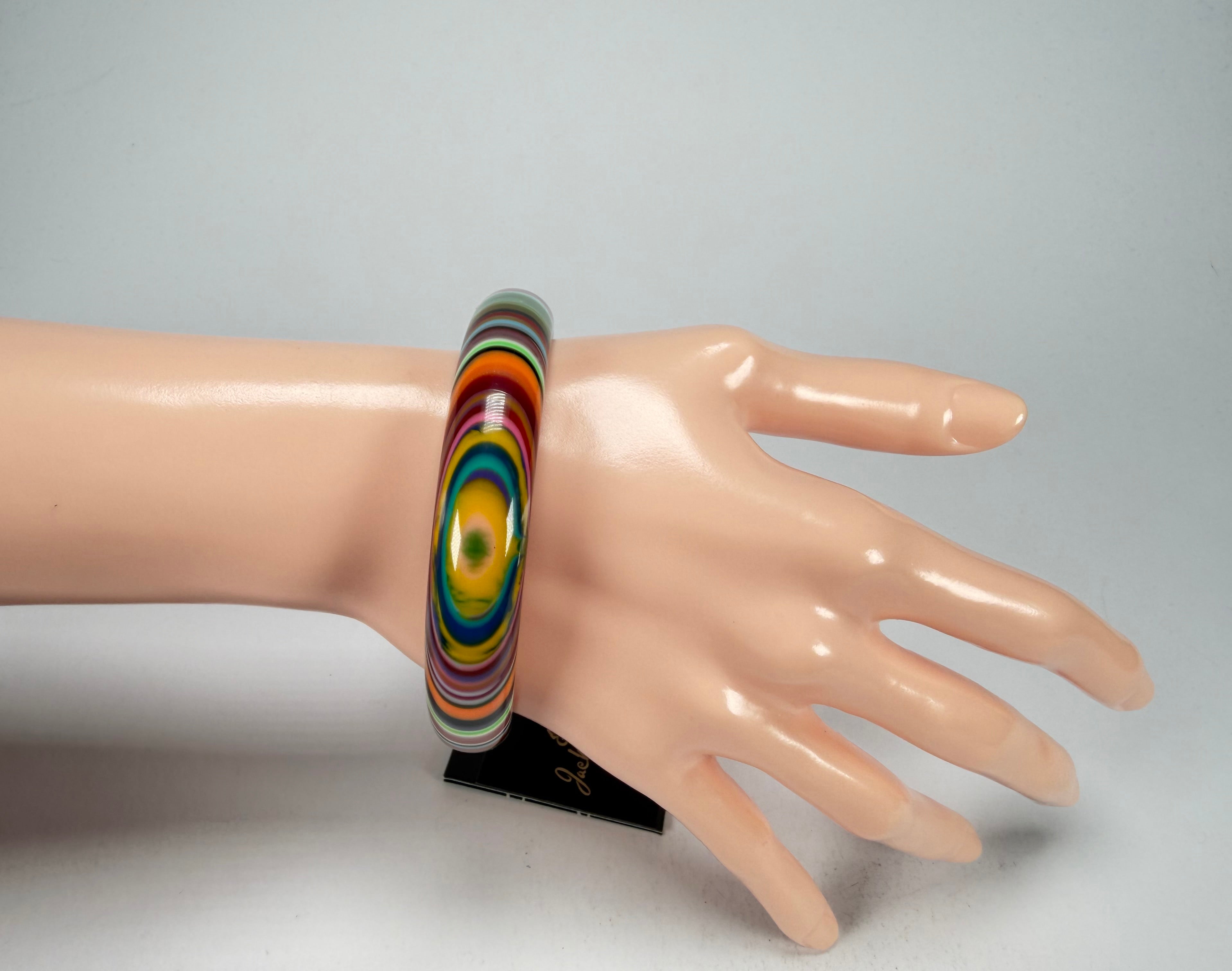Jackie Brazil "Thin Cat Eye" Liquorice Allsorts with Cat Eye Mix Colours 1.3cm Resin Bangle ( B1151 )