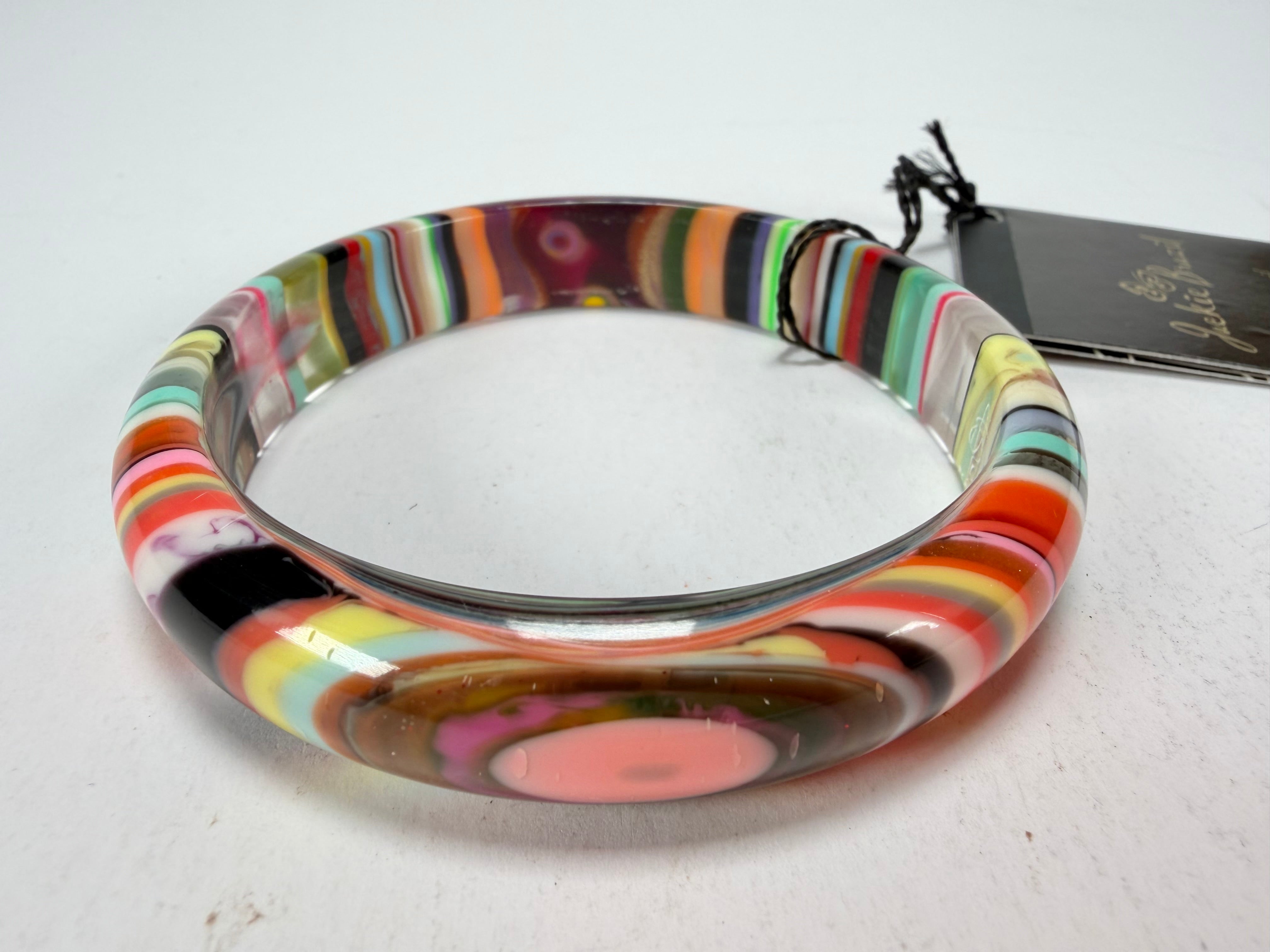 Jackie Brazil "Thin Cat Eye" Liquorice Allsorts with Cat Eye Mix Colours 1.3cm Resin Bangle ( B1151 )