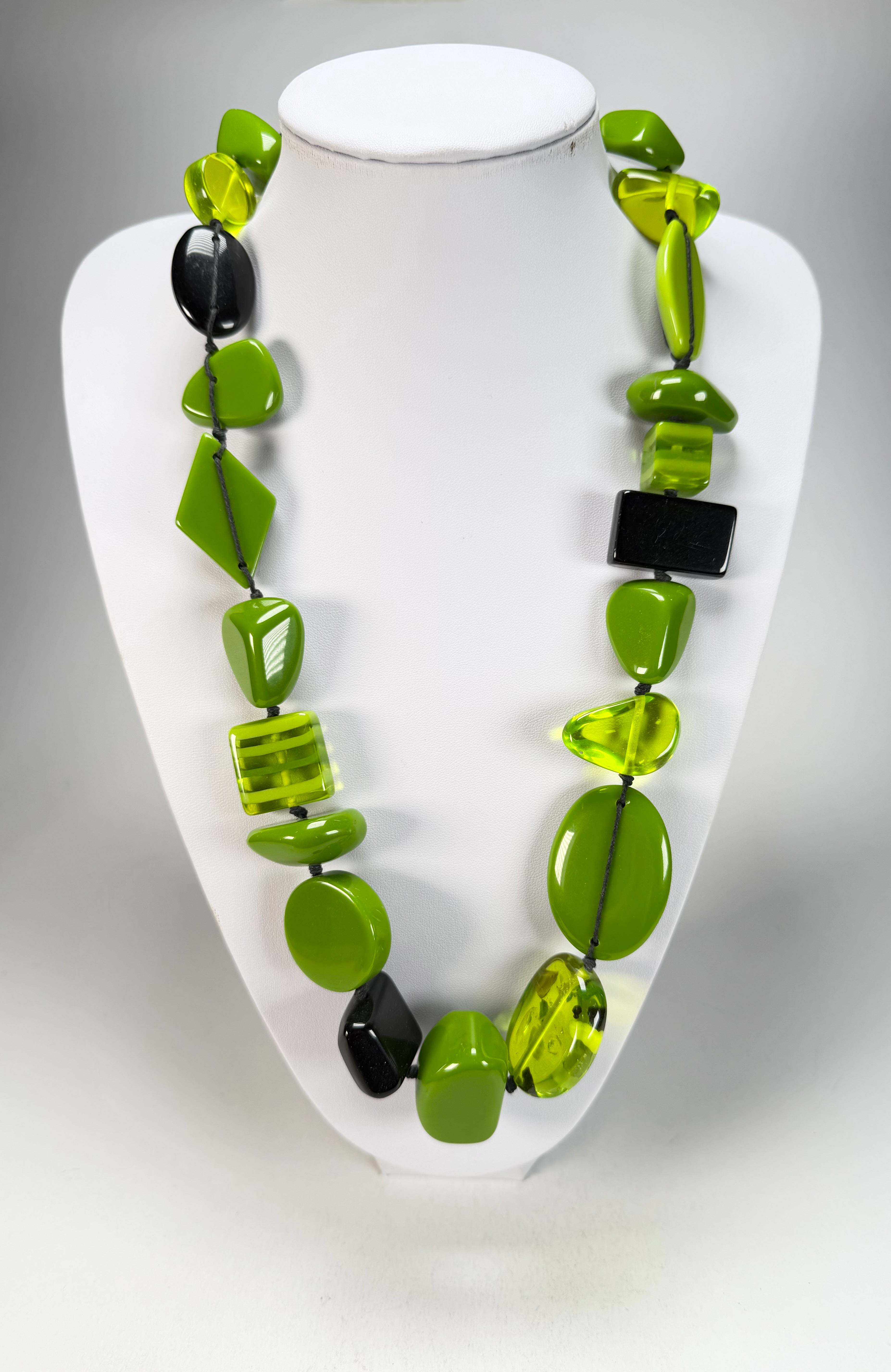 Jackie Brazil "Indiana" Light Green Multi-Bead Medium Resin 70cm Necklace ( N0033 )