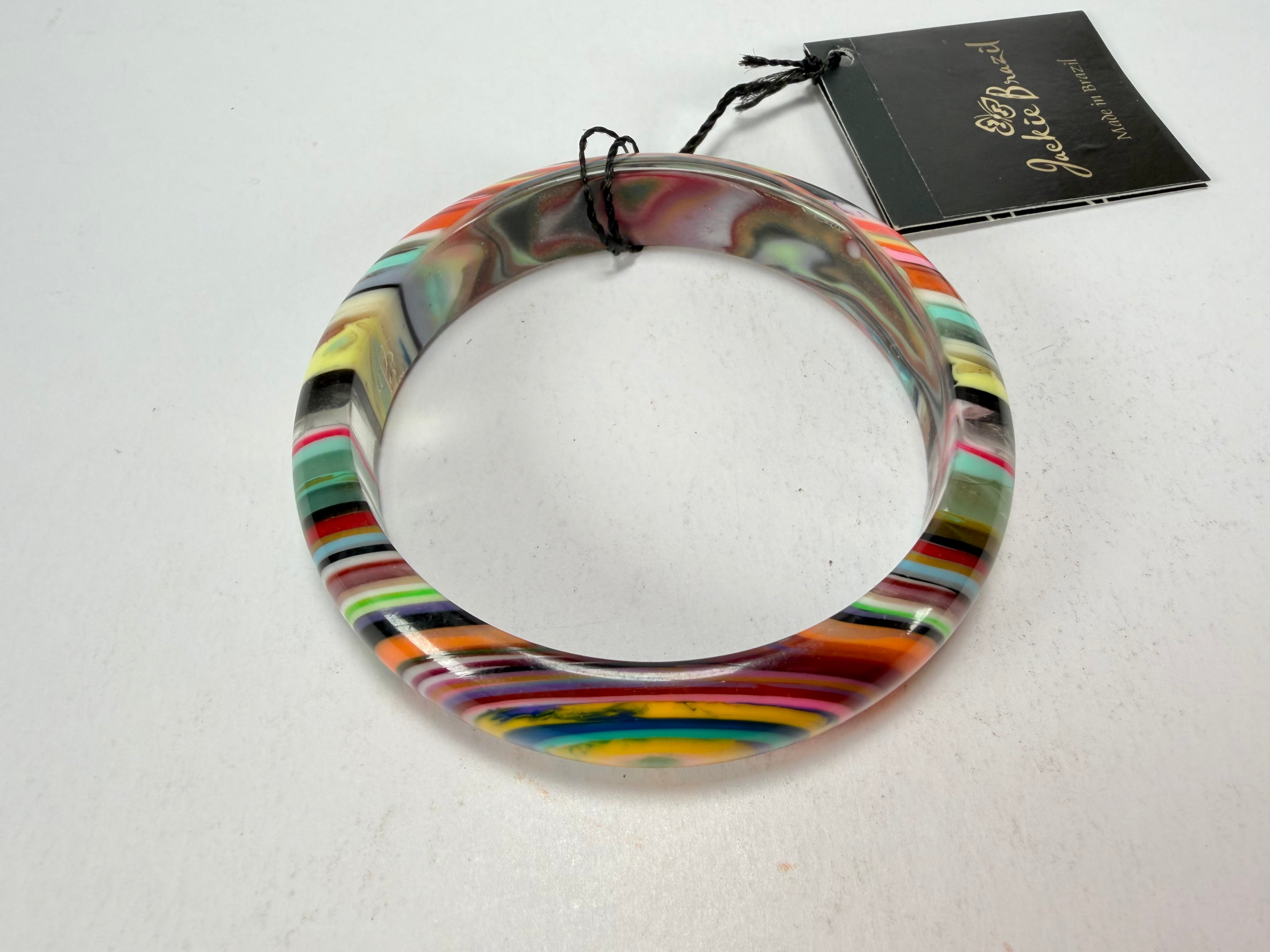 Jackie Brazil "Thin Cat Eye" Liquorice Allsorts with Cat Eye Mix Colours 1.3cm Resin Bangle ( B1151 )