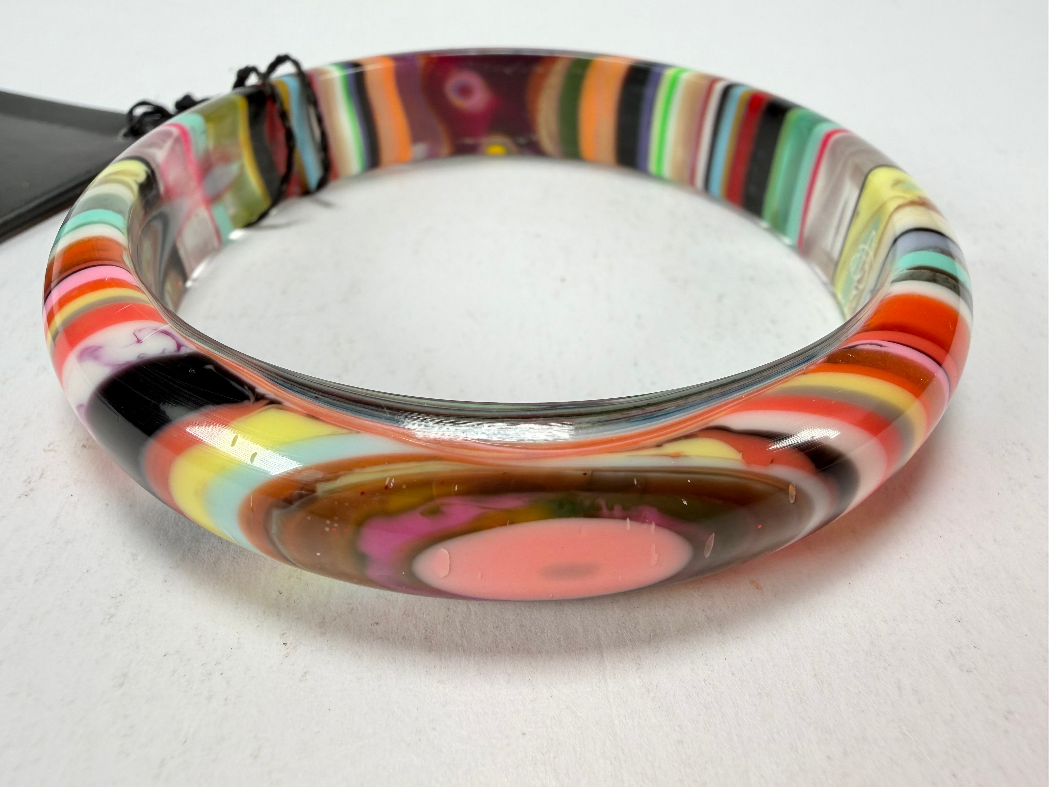 Jackie Brazil "Thin Cat Eye" Liquorice Allsorts with Cat Eye Mix Colours 1.3cm Resin Bangle ( B1151 )