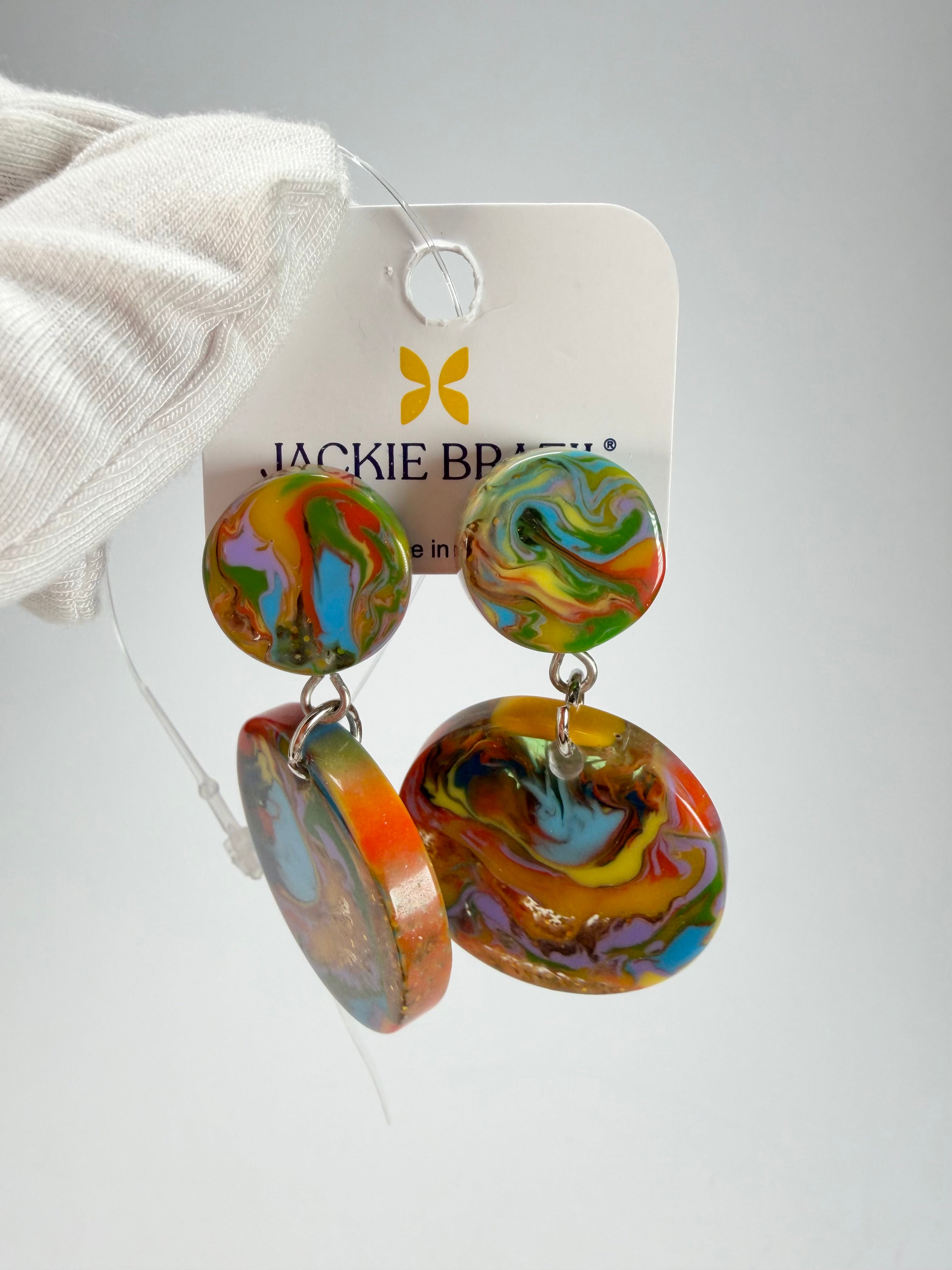Jackie Brazil "Duo Stud" Kandinsky Disk On Pin Resin Earrings ( E0520 )