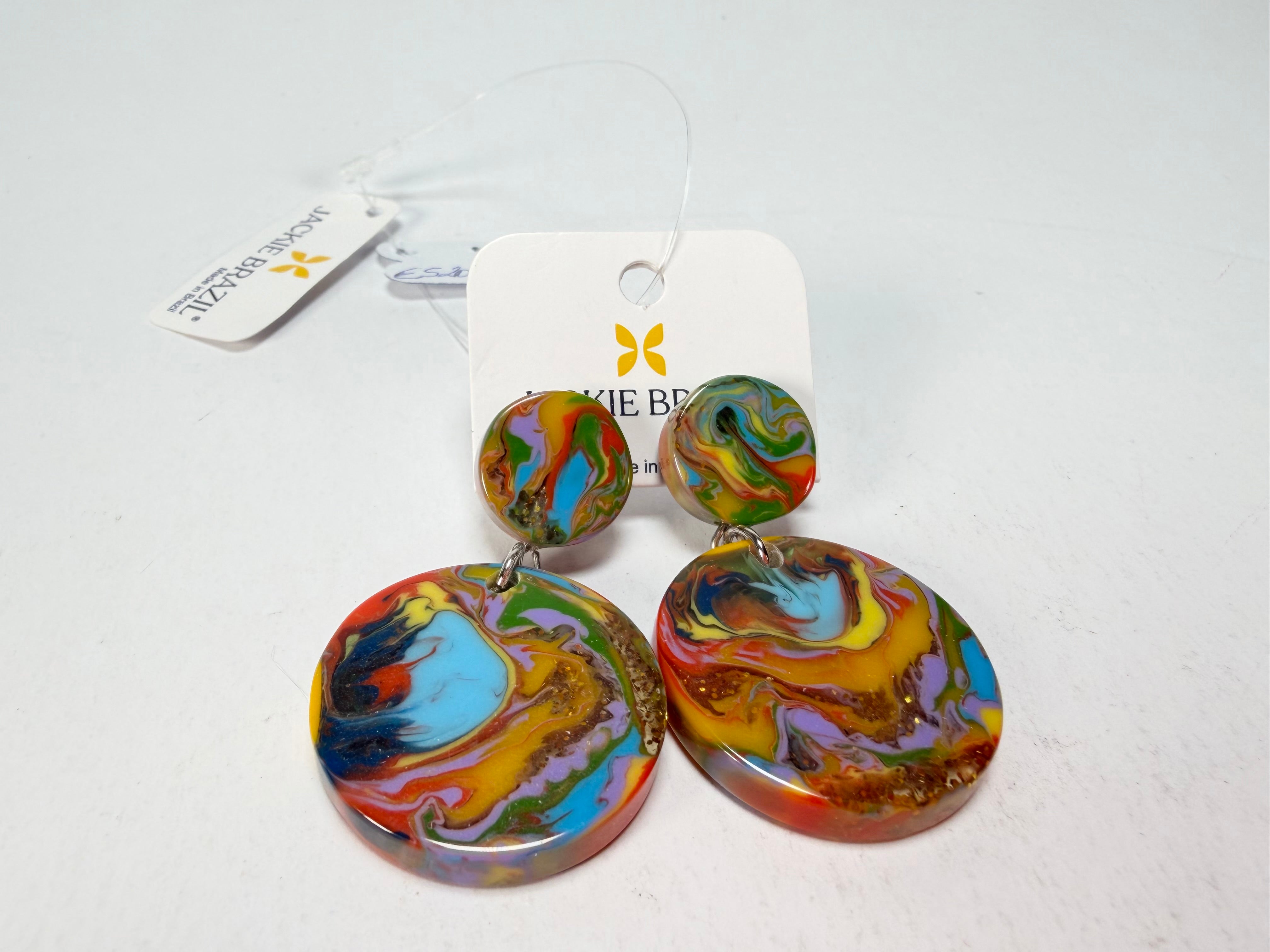 Jackie Brazil "Duo Stud" Kandinsky Disk On Pin Resin Earrings ( E0520 )