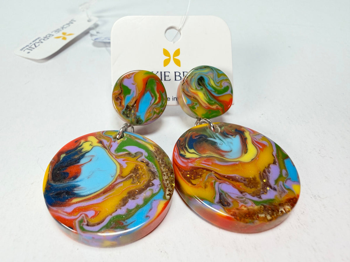 Jackie Brazil "Duo Stud" Kandinsky Disk On Pin Resin Earrings ( E0520 )