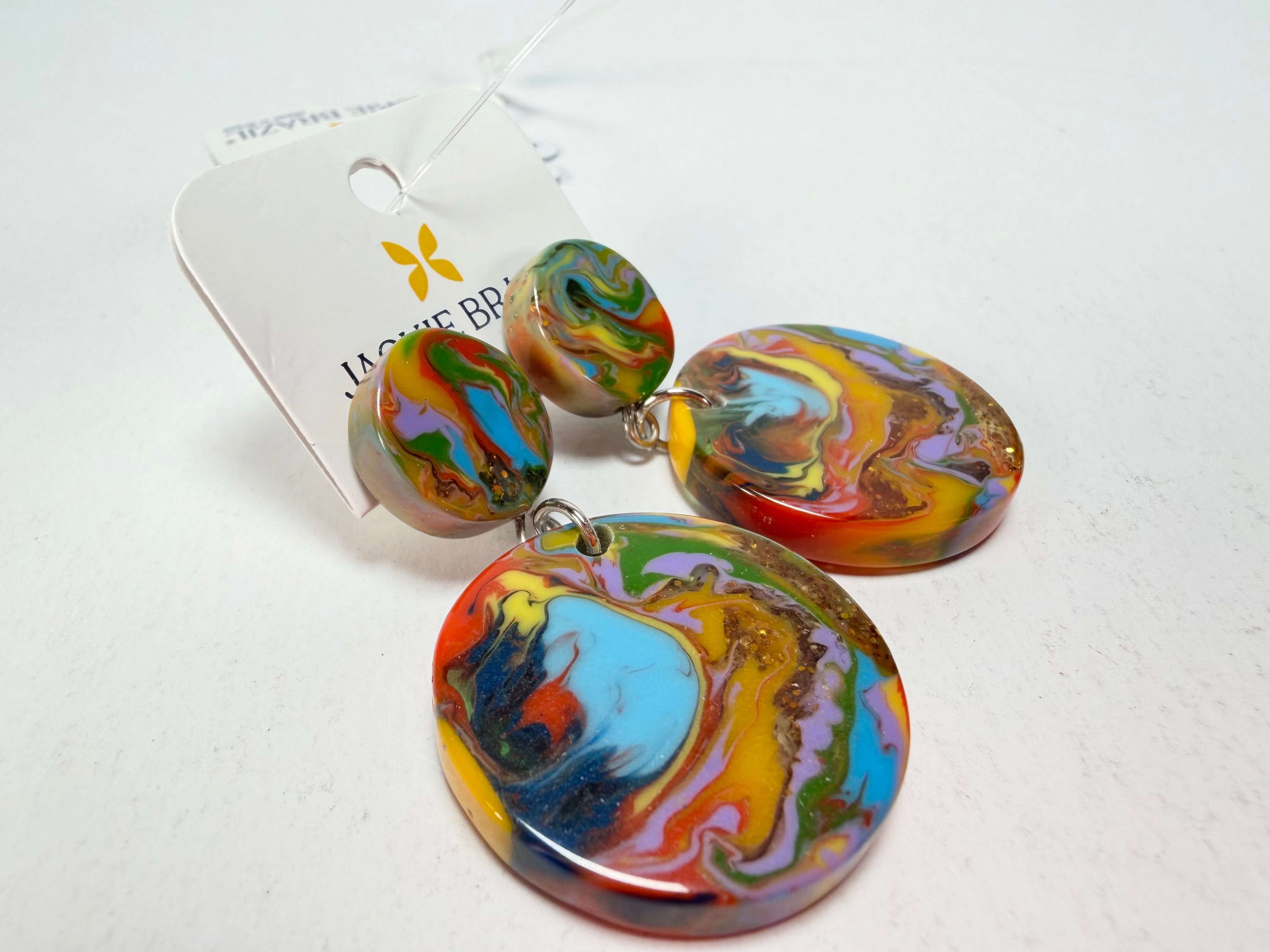 Jackie Brazil "Duo Stud" Kandinsky Disk On Pin Resin Earrings ( E0520 )