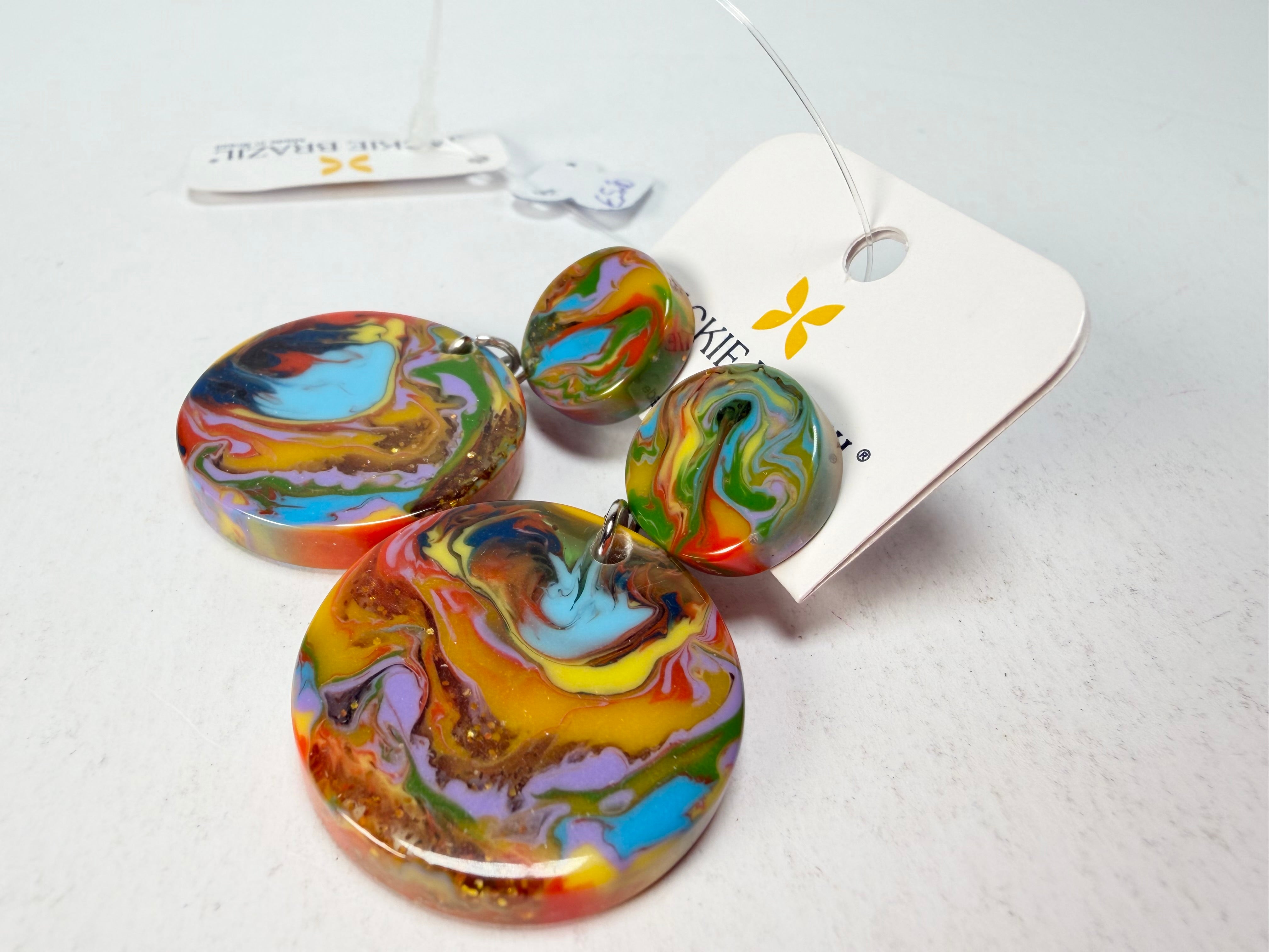 Jackie Brazil "Duo Stud" Kandinsky Disk On Pin Resin Earrings ( E0520 )