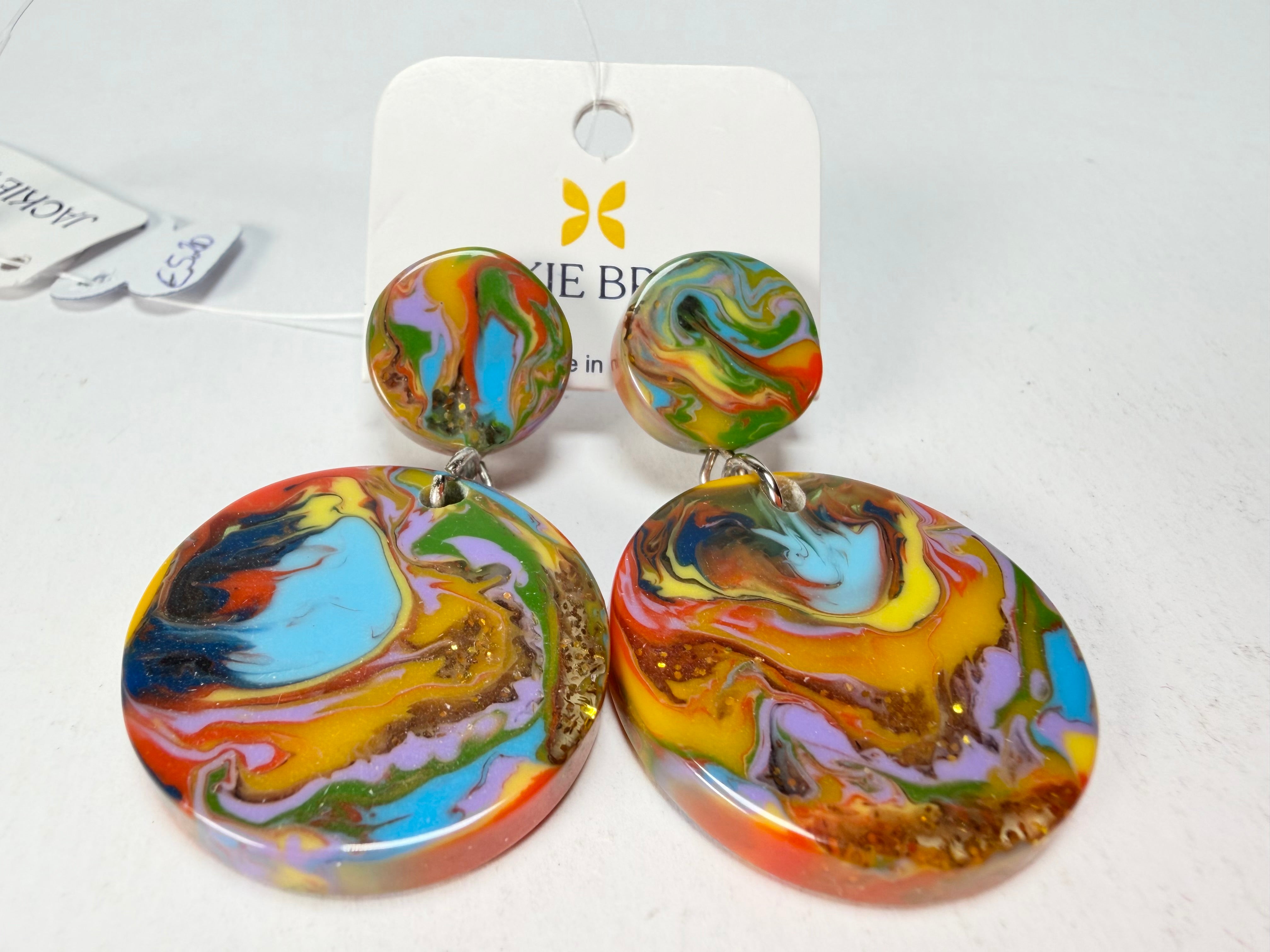 Jackie Brazil "Duo Stud" Kandinsky Disk On Pin Resin Earrings ( E0520 )